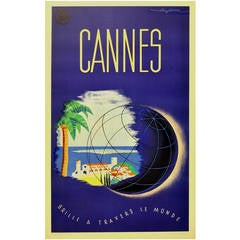 Original Vintage Travel Poster for Cannes France Issued by Sncf French Railways