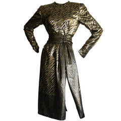 Retro Pauline Trigere Gold Lame Leopard Zebra Print Dress