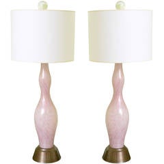 Vintage Pair of Midcentury Venetian Pink Lustre Murano Glass Table Lamps