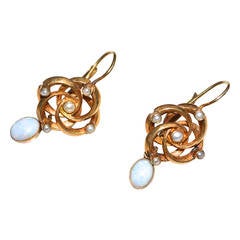 Antique Edwardian Opal Gold Earrings