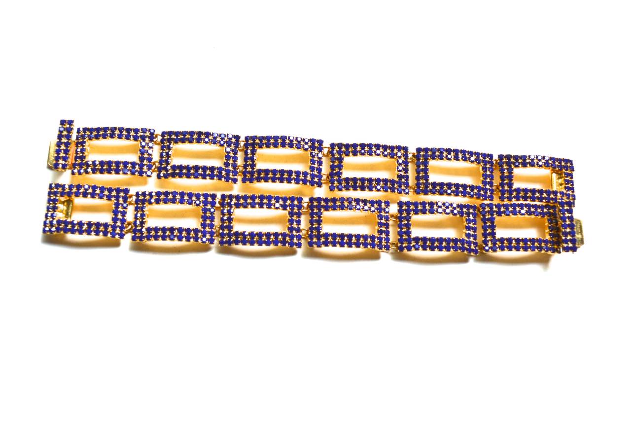 1970s glass bead signed William de Lillo bracelet set in blue. These pieces are unworn and from a limited edition run. From the William De Lillo archive of prototypes and samples. These are special pieces, truly a part of William De Lillo’s