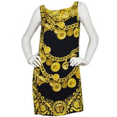 Versace 2014 Black & Gold Medusa Medallion Chain Print Mini Dress sz44. -$1, 425