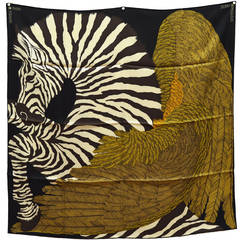 Hermès Carré "Zebra Pegasus" Noir/Bionze 100%Silk.