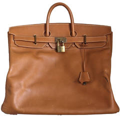 Retro 1983 HERMES Haut à Courroies 50 cm cache natural leather Birkin travel bag