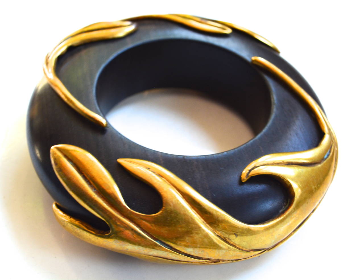 Isabel Canovas Wood Scarab and Flame Cuffs, 1980s  For Sale 4