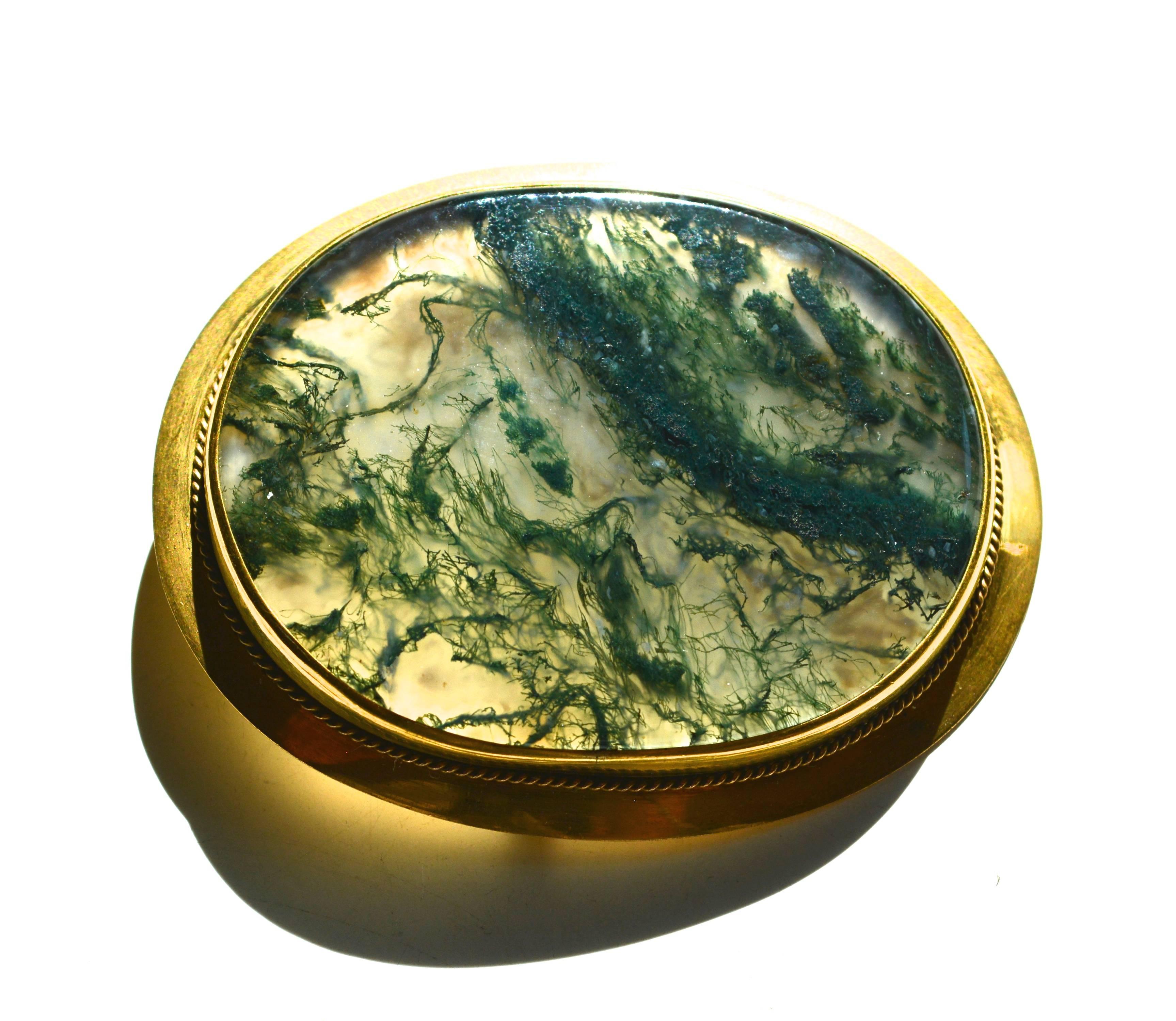 Victorian Moss Agate Gold Filled Pendant/ Brooch In Excellent Condition For Sale In Litchfield County, CT