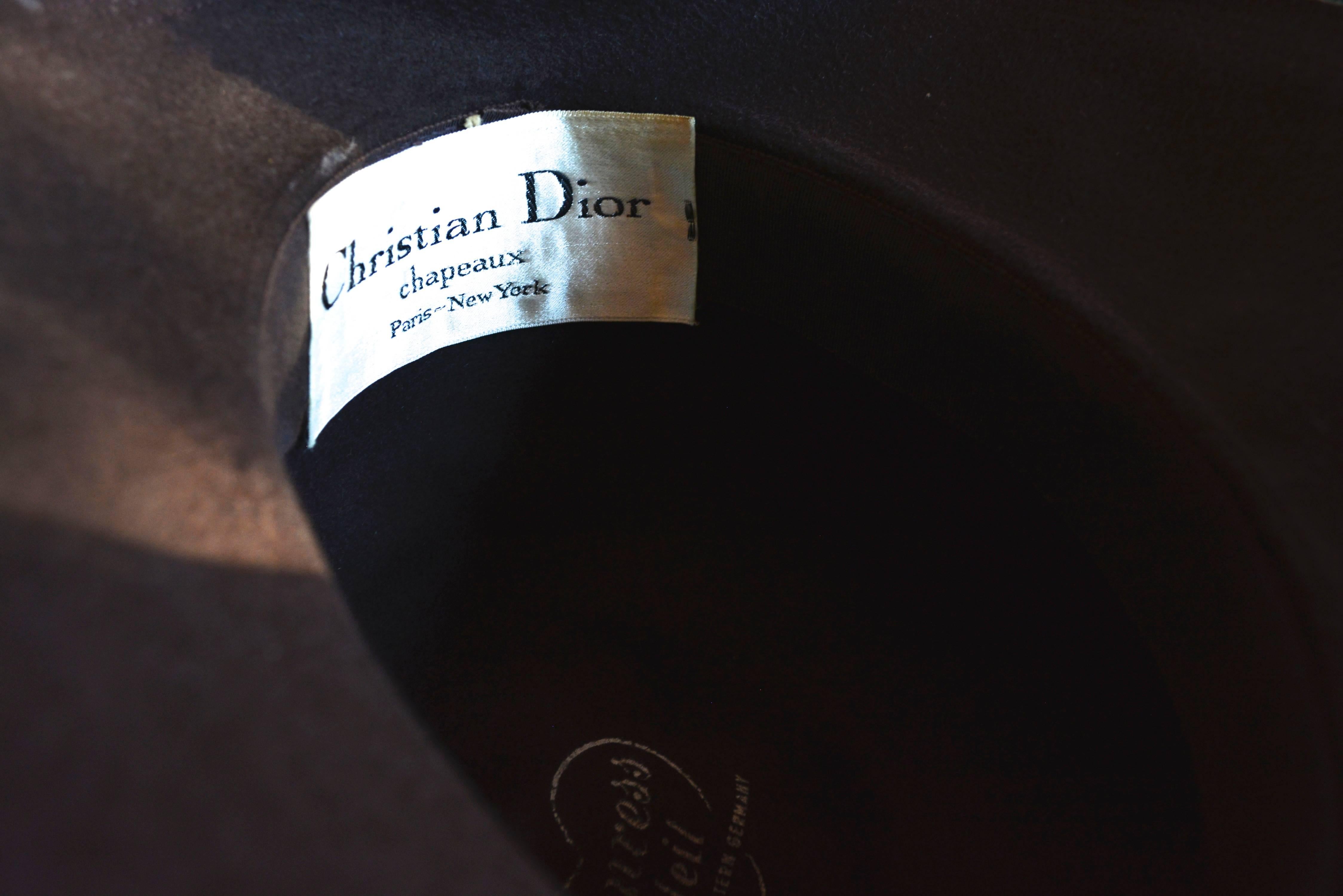 Women's Christian Dior Felt Ribbon and Feather Cloche 