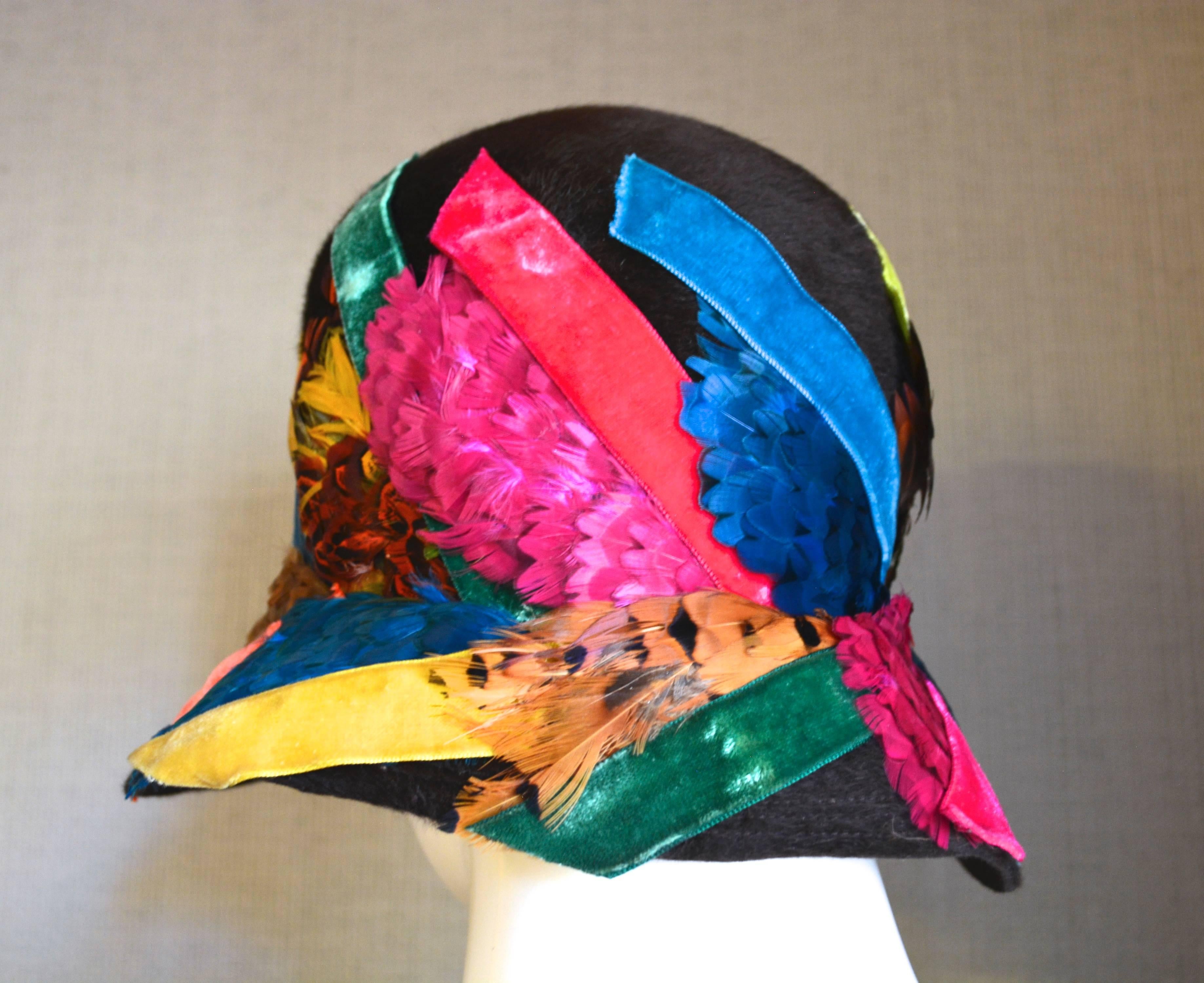 Christian Dior Felt Ribbon and Feather Cloche  In Good Condition In Litchfield County, CT
