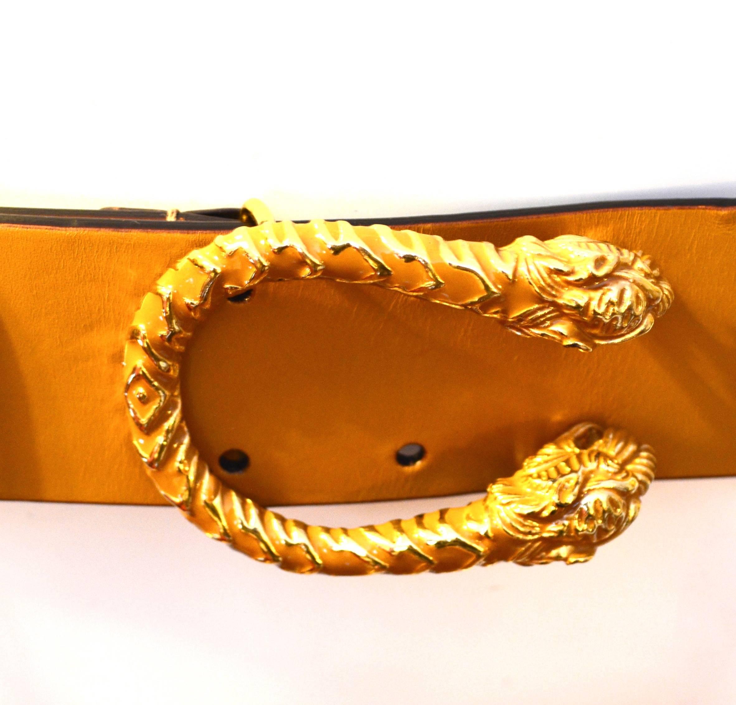 Brown Gucci Leather Double Tiger Belt, Tom Ford Era