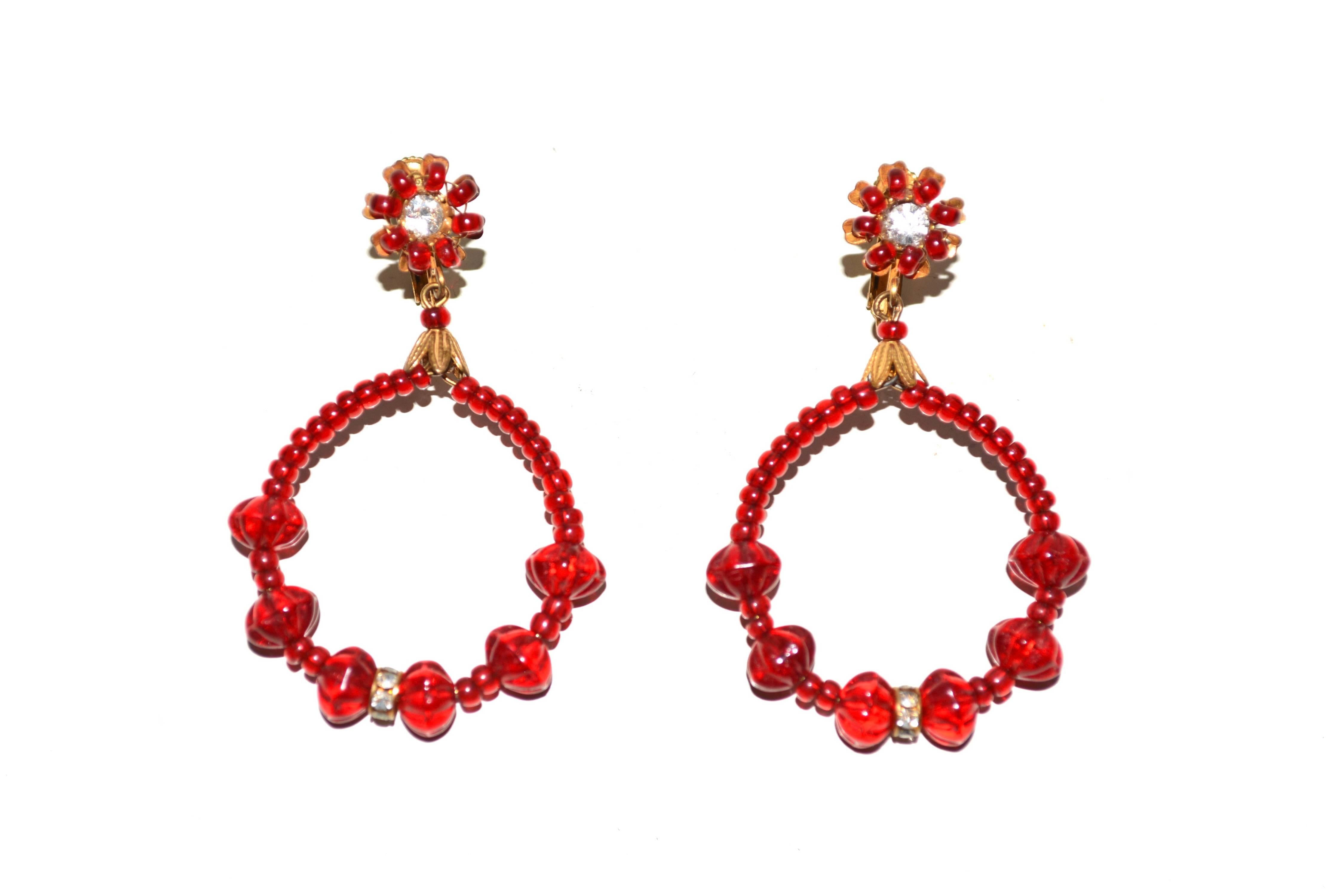 Women's Miriam Haskell Red Glass Earrings
