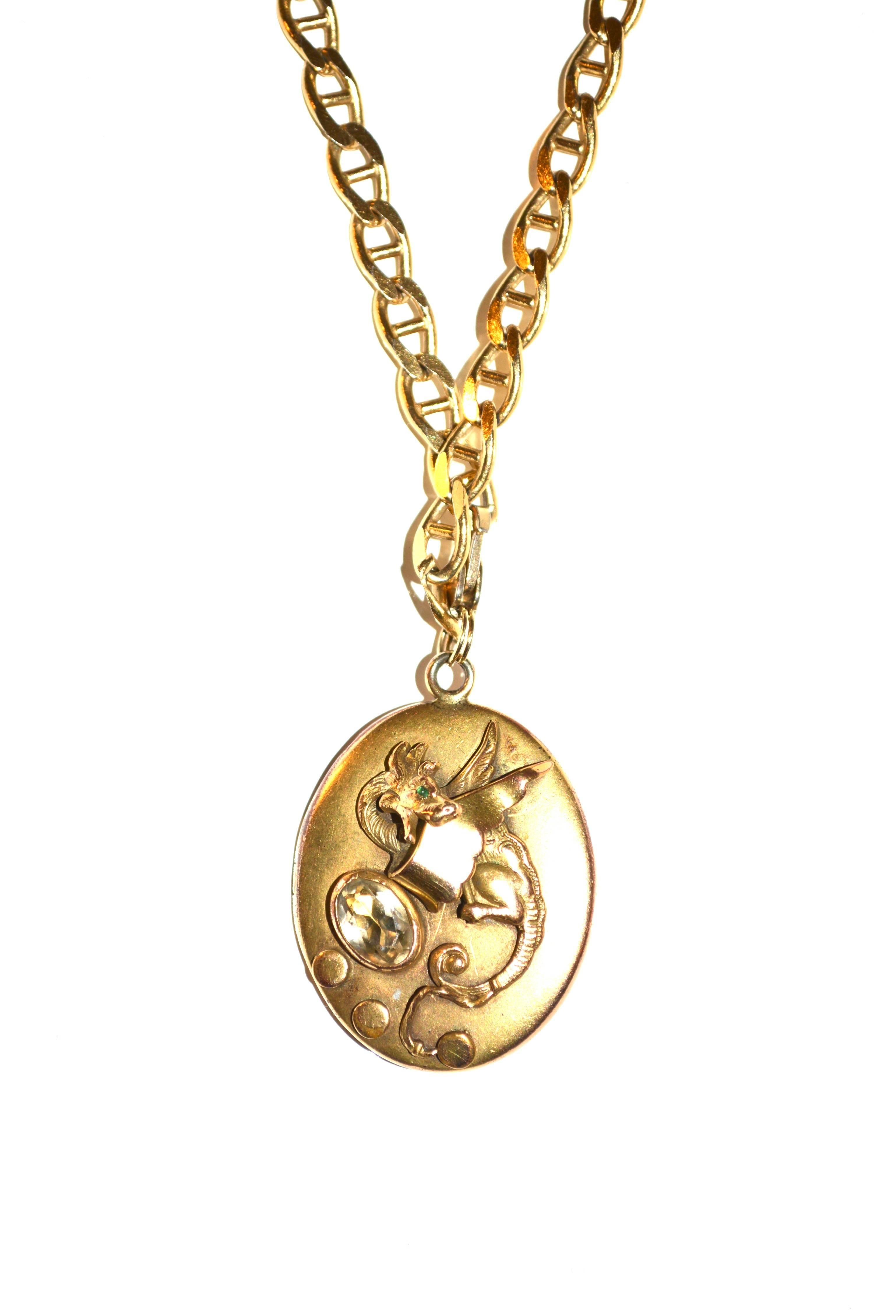 Edwardian Dragon Locket Necklace In Excellent Condition In Litchfield County, CT