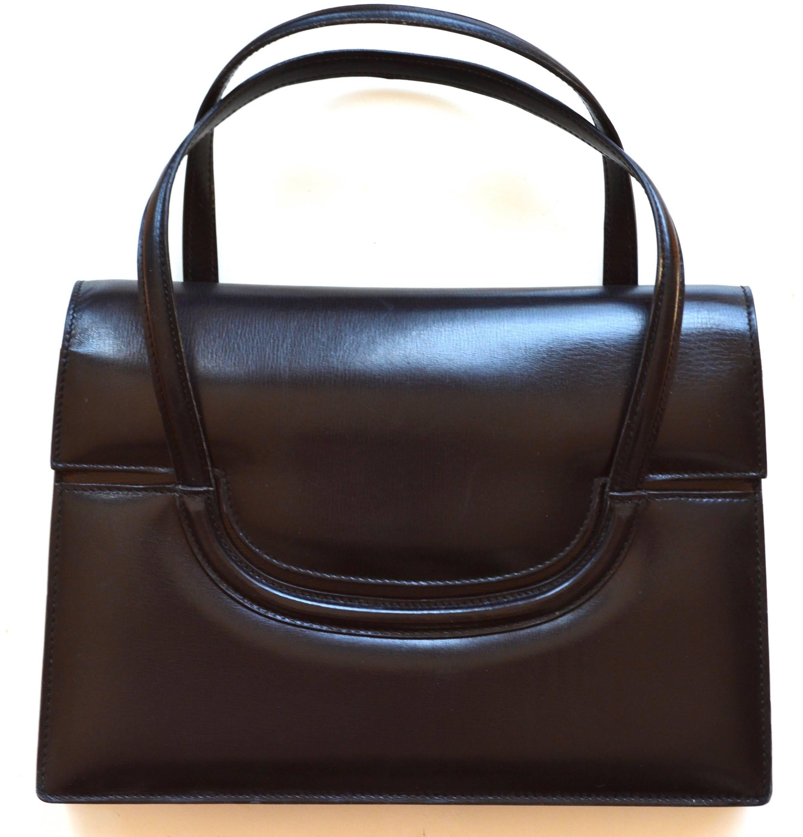 1960s Gucci Black Leather Bag In Excellent Condition For Sale In Litchfield County, CT