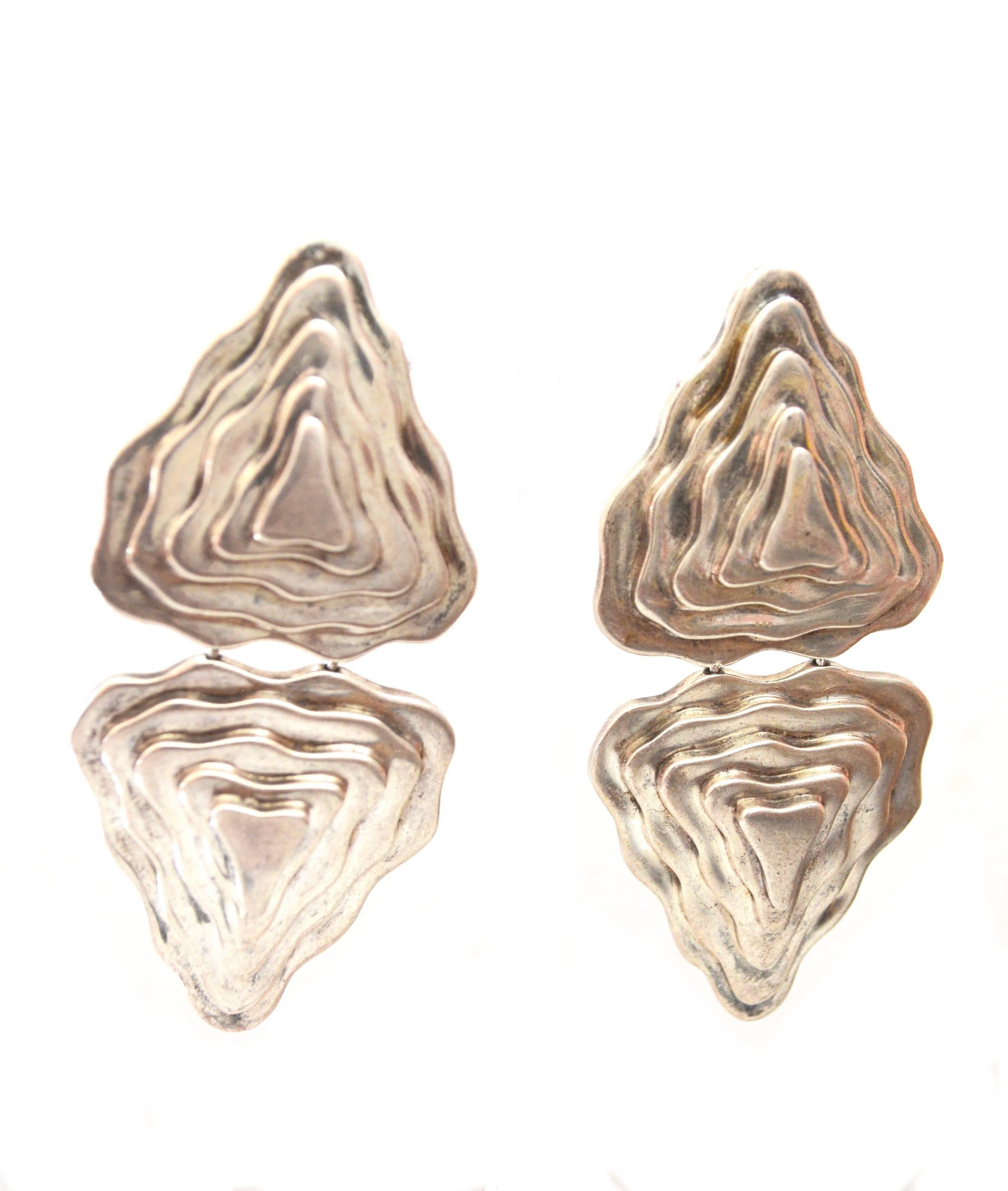 Marked sterling  NR layered abstract geometric clip on earrings. Unique design and wearable weight. 