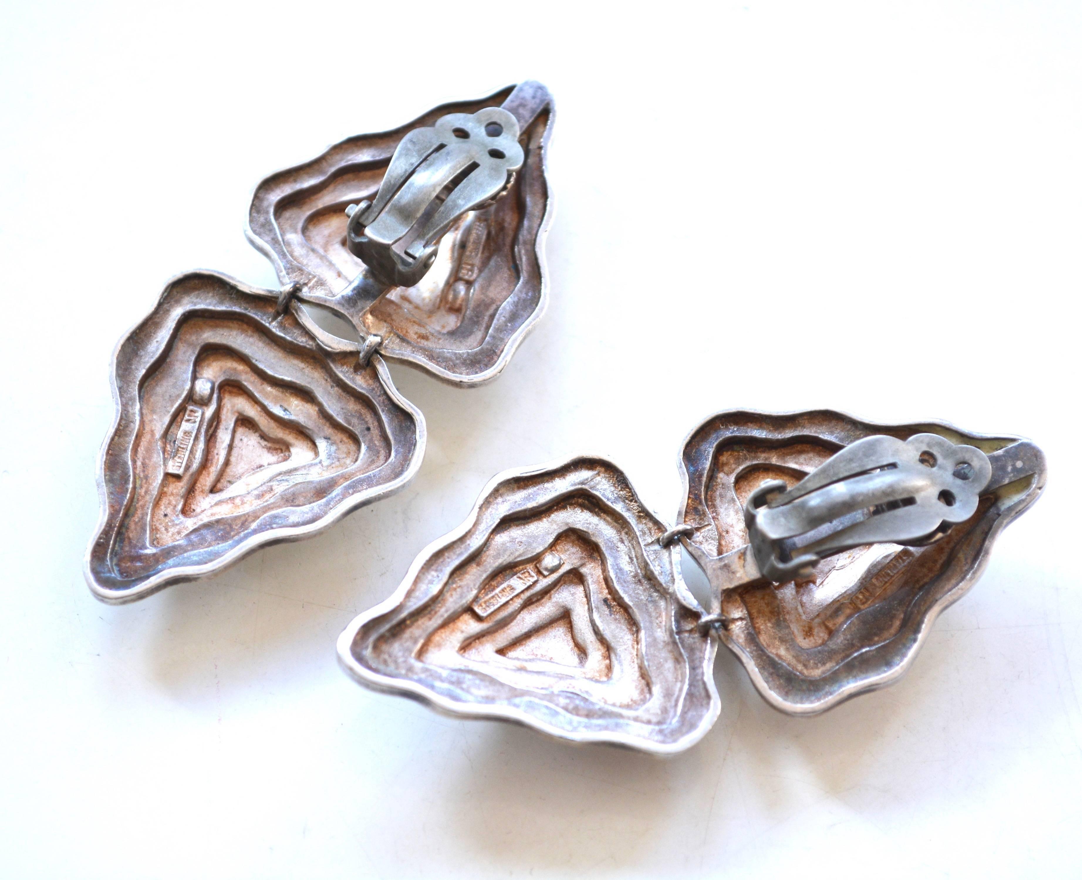 Oversized Geometric Sterling Earrings In Excellent Condition For Sale In Litchfield County, CT