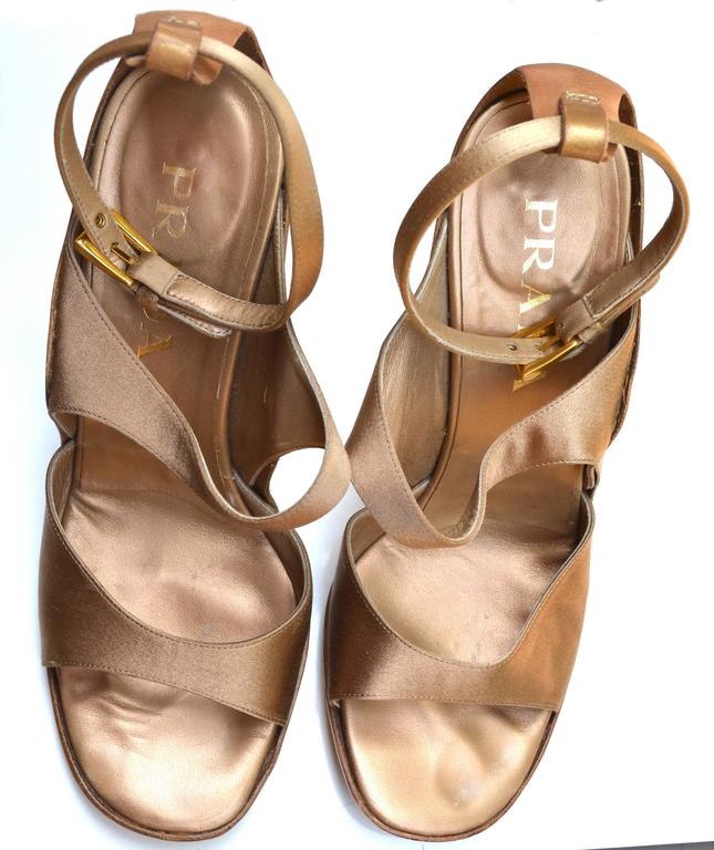 Prada Bronze Satin Sandals / Heels at 1stDibs