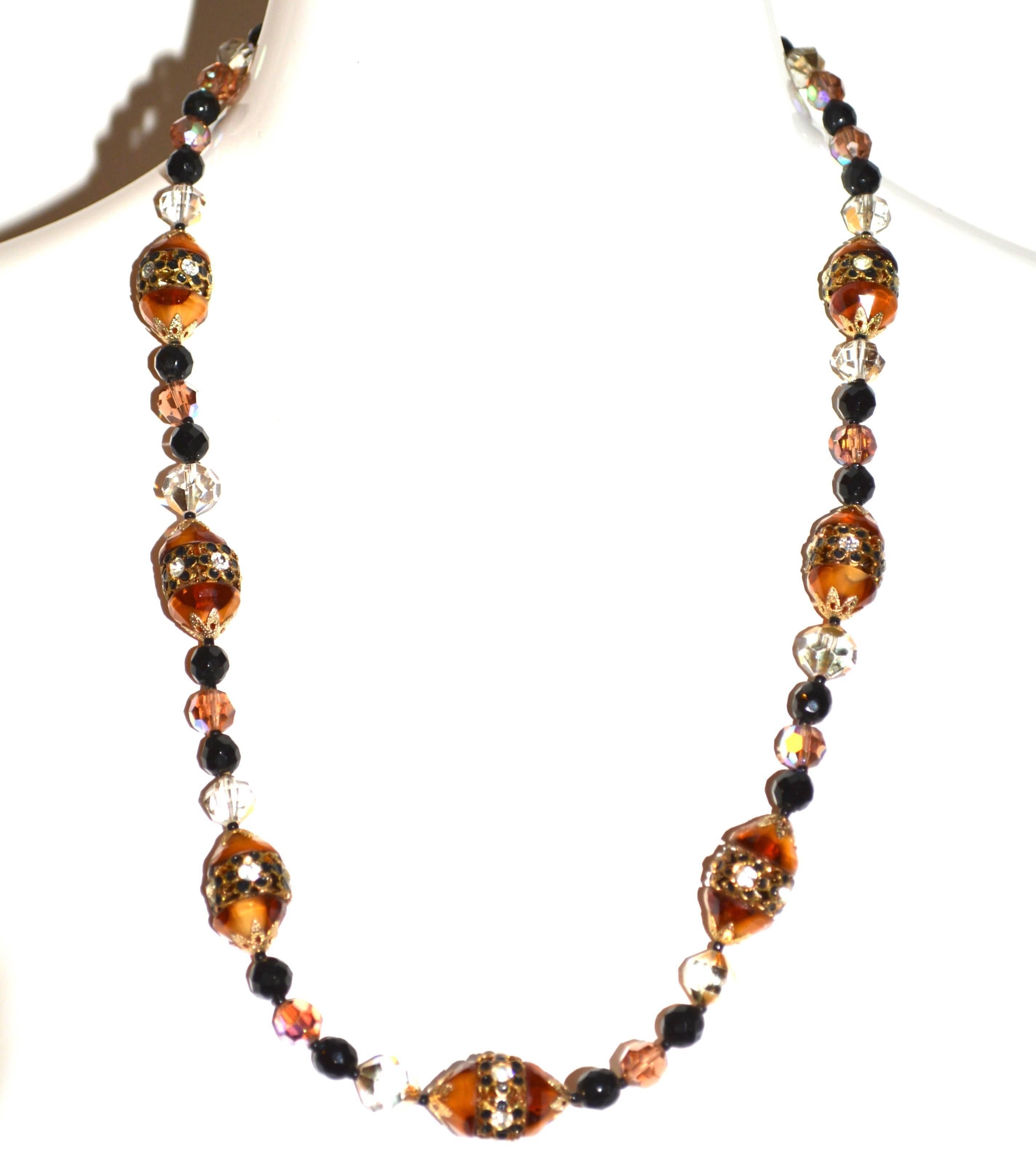 Vendome Amber Glass Bead Necklace In Good Condition In Litchfield County, CT