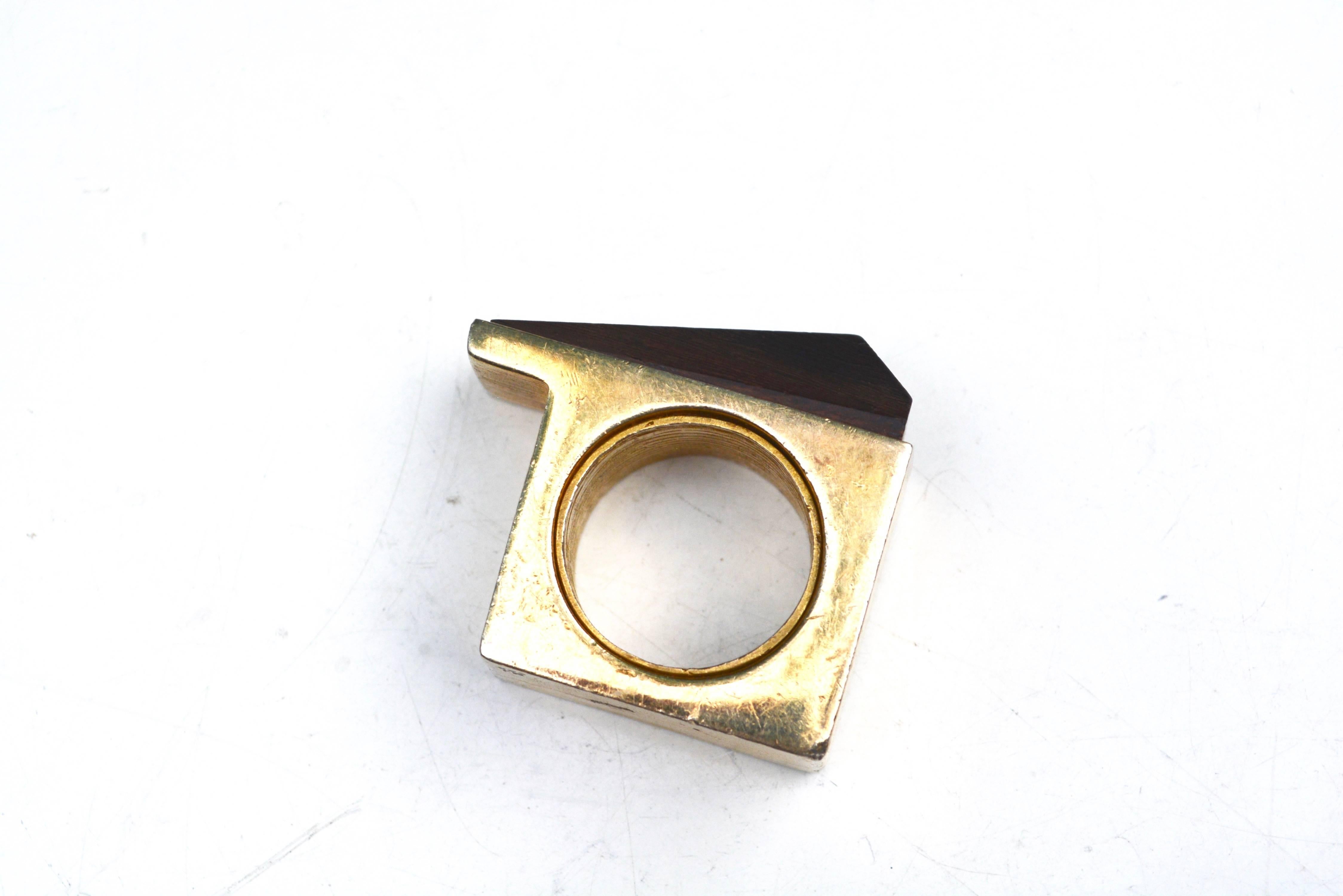 Modernist Vermeil Wood Ring  For Sale 2