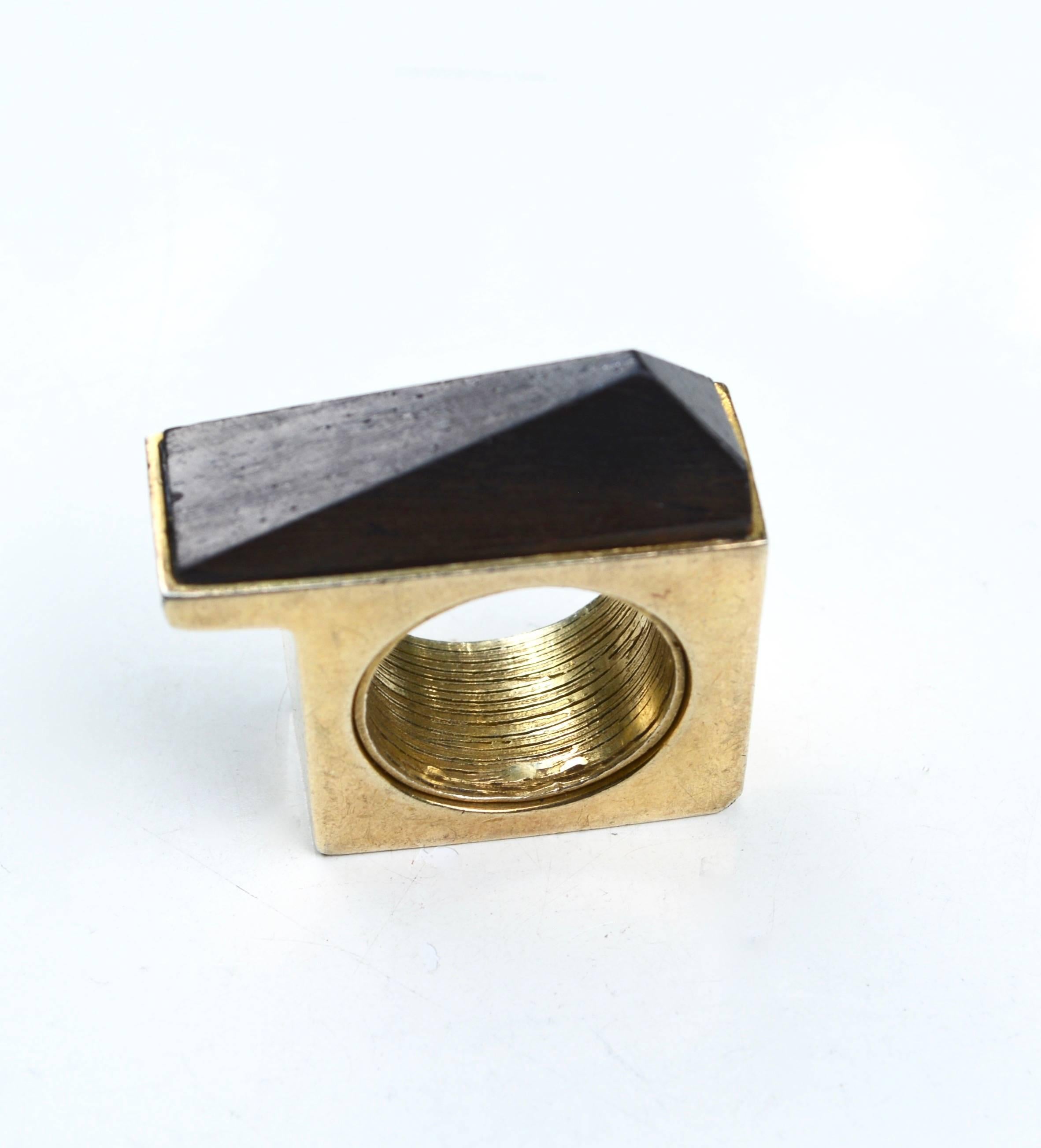 Modernist Vermeil Wood Ring  For Sale 4