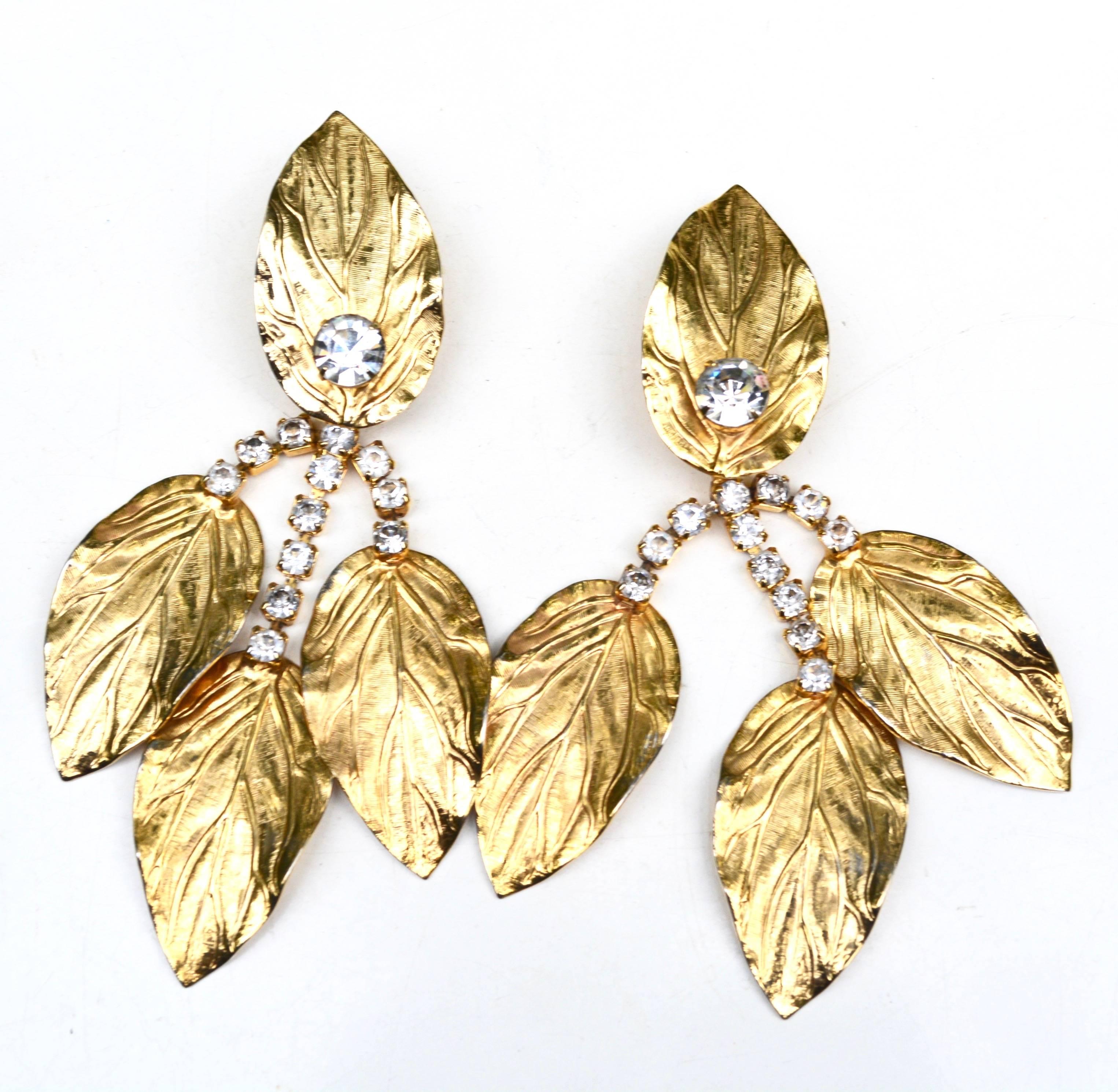 70s Kenneth Jay Lane Leaf Earrings In Excellent Condition In Litchfield County, CT