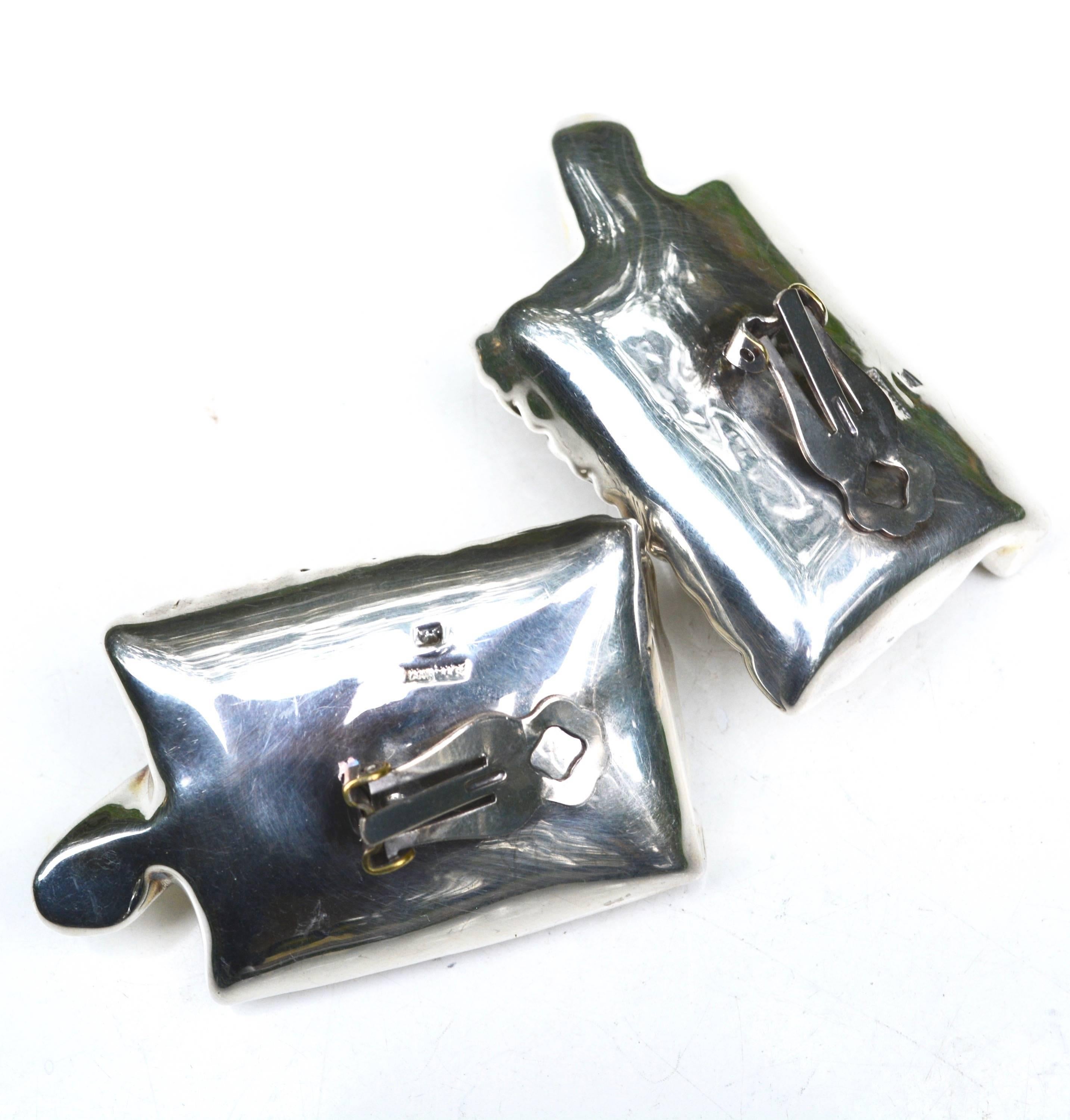 80s Sterling Artisan Earrings In Excellent Condition In Litchfield County, CT