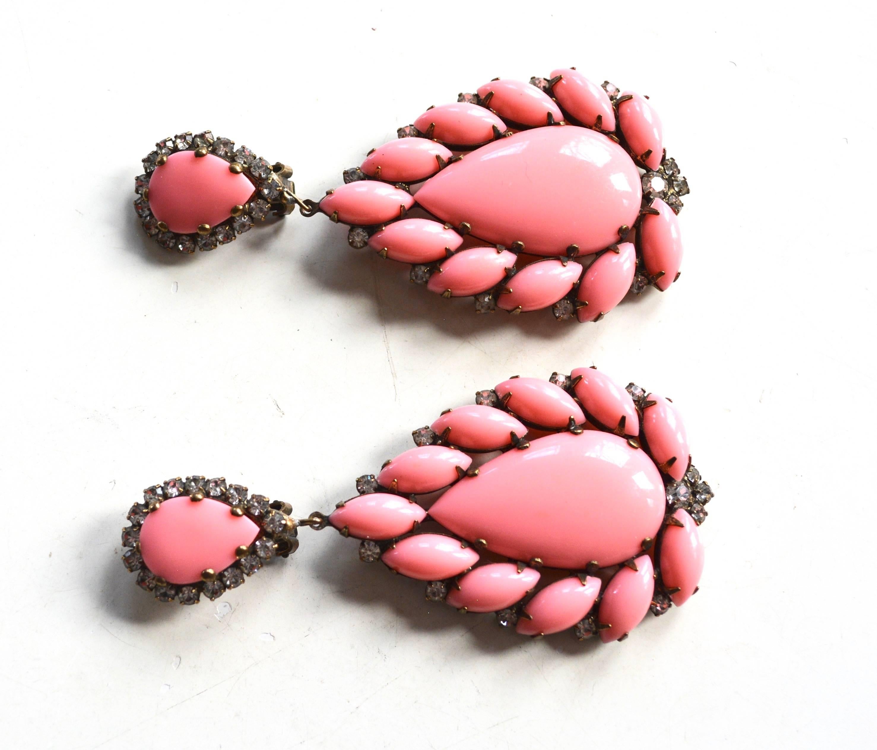 Signed K.J.L, Kenneth Jay Lane 60s rare oversized pink lucite earrings. Condition is excellent. 