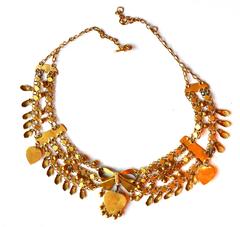 1920s Bohemian Brass Hand and Heart Necklace