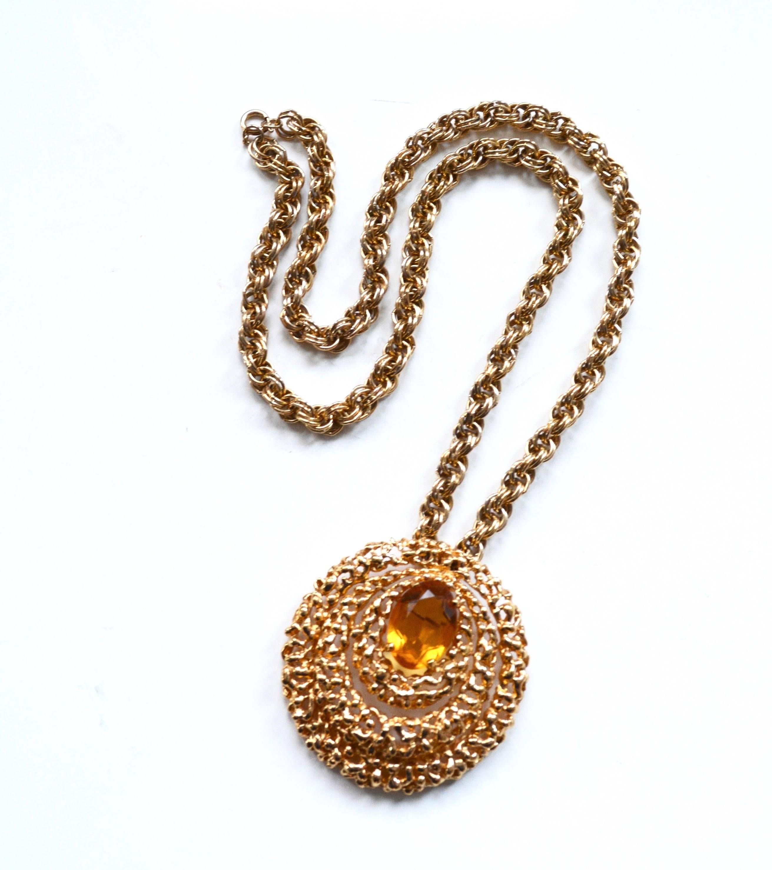 Panetta 1970s Amber Glass and Nugget Style Necklace In Excellent Condition For Sale In Litchfield County, CT