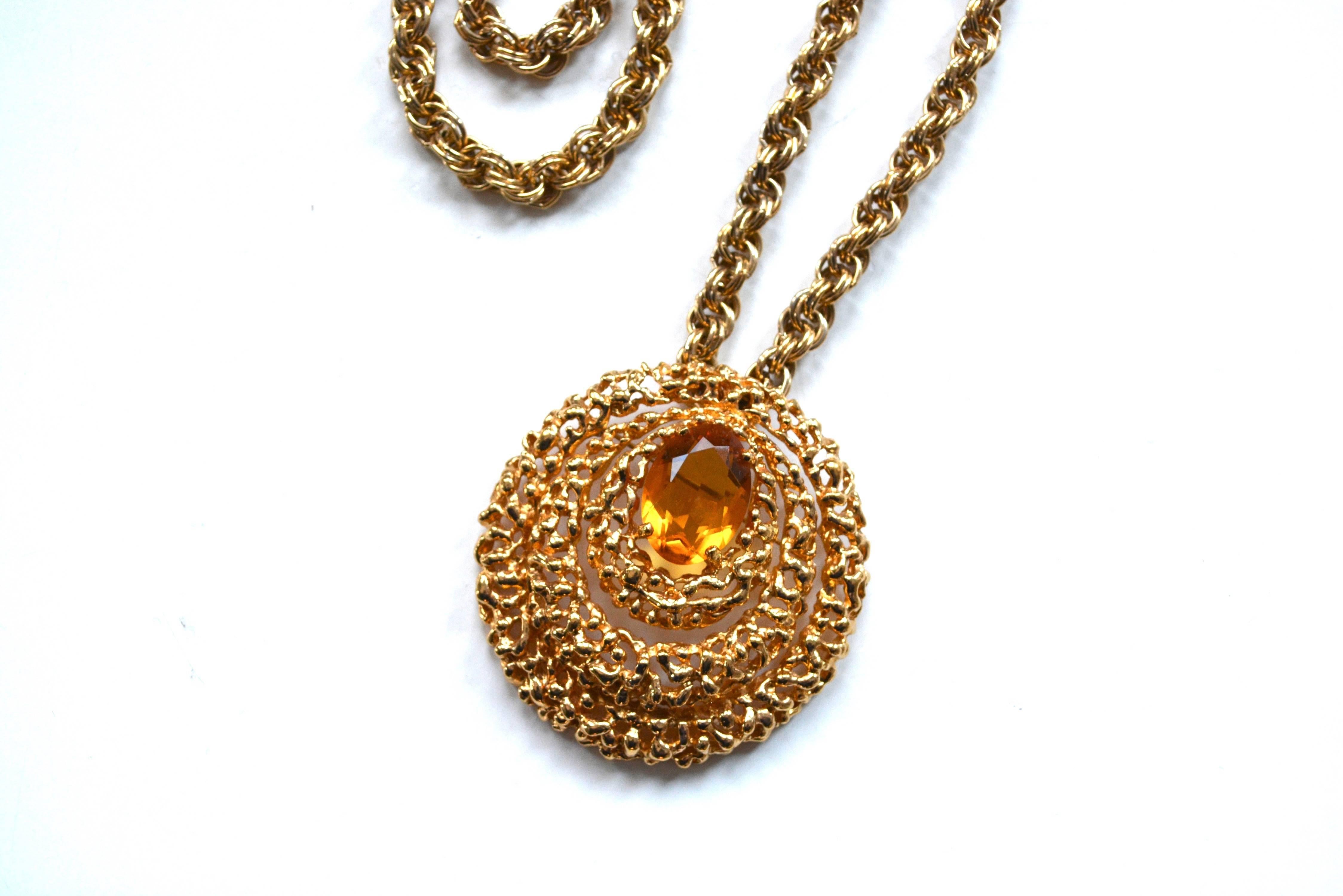 Women's or Men's Panetta 1970s Amber Glass and Nugget Style Necklace For Sale