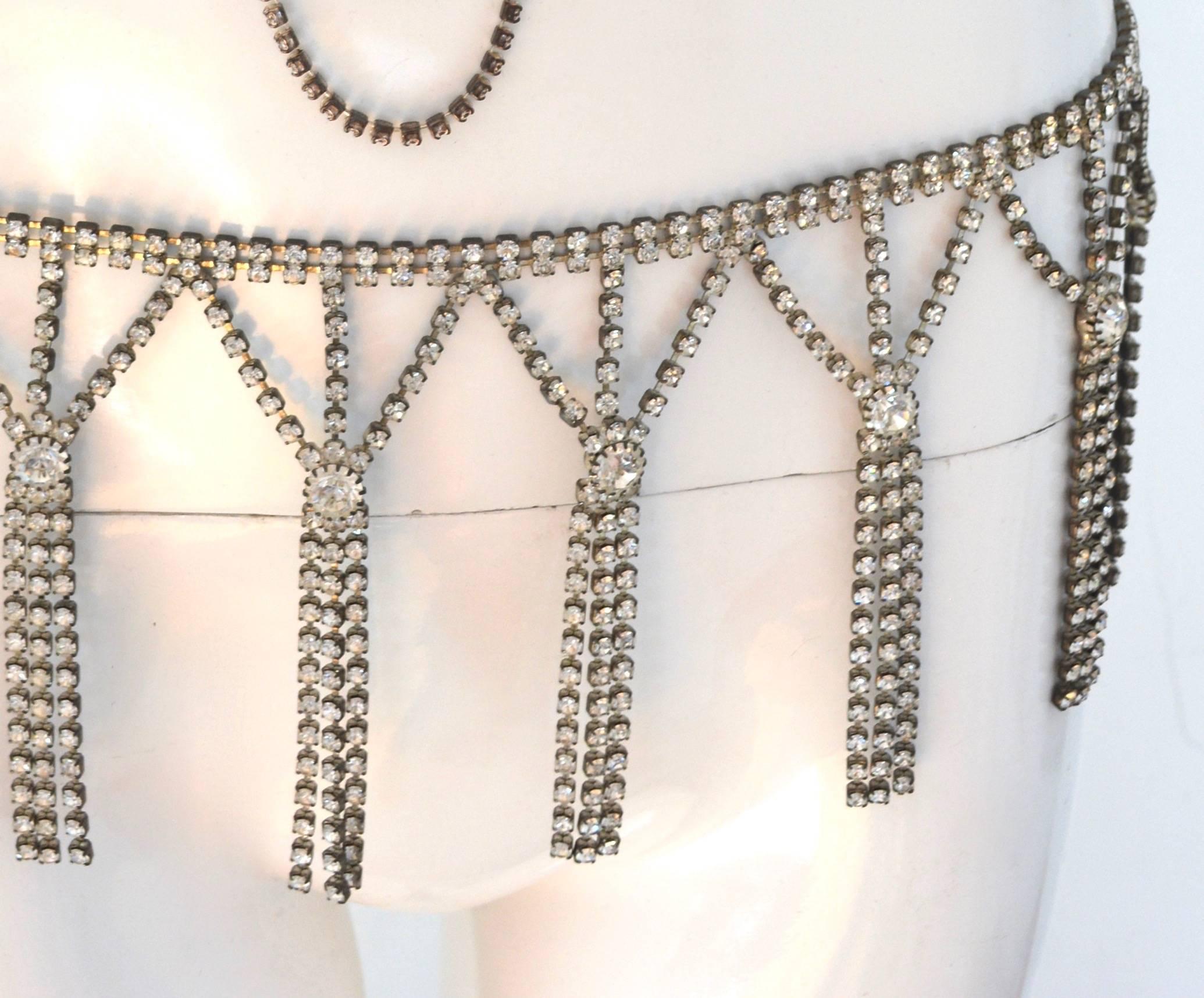 1960s-70s Showgirl Rhinestone Necklace and Belt 5