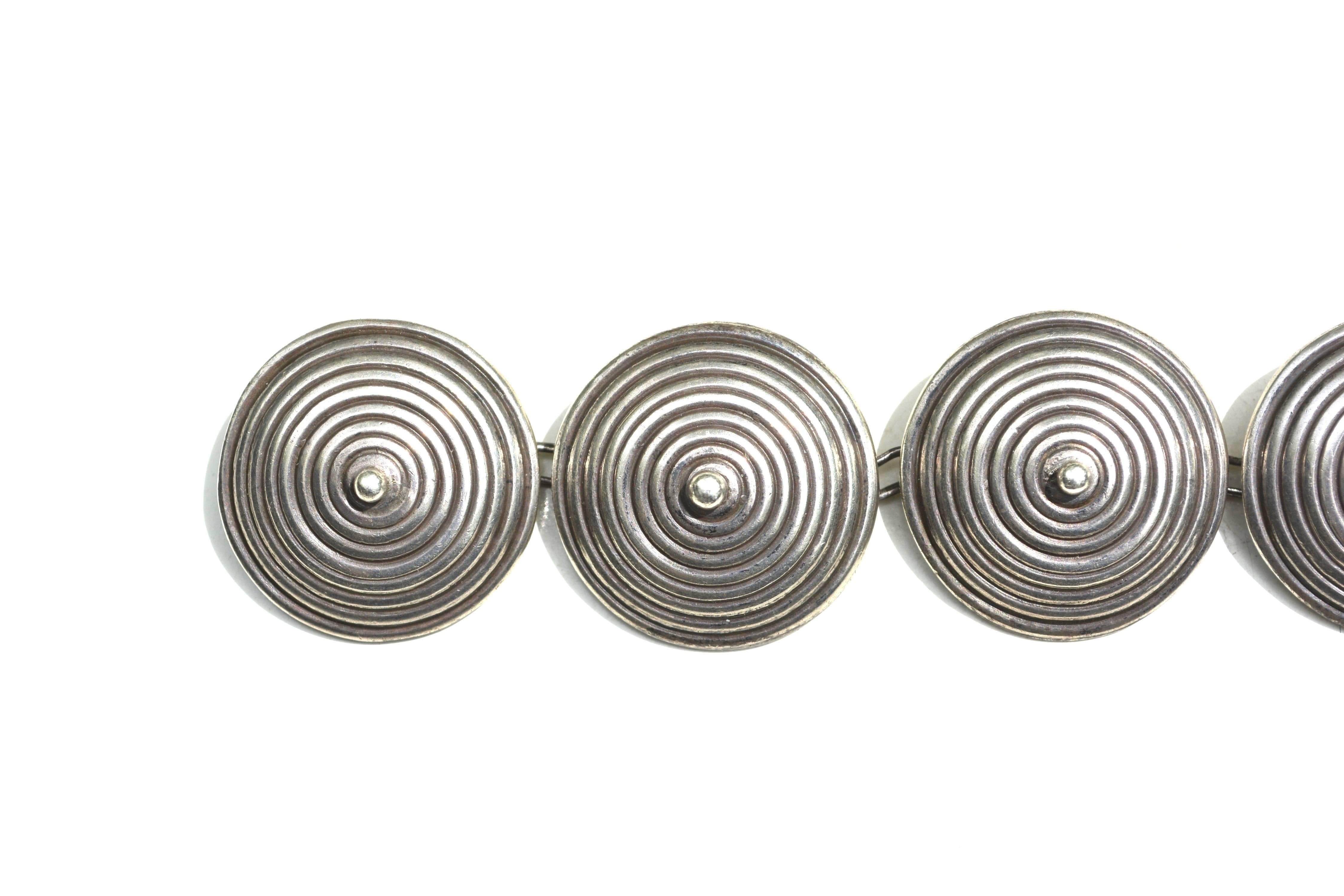 Los Castillo 1940s Swirl Taxco Sterling Bracelet In Excellent Condition For Sale In Litchfield County, CT