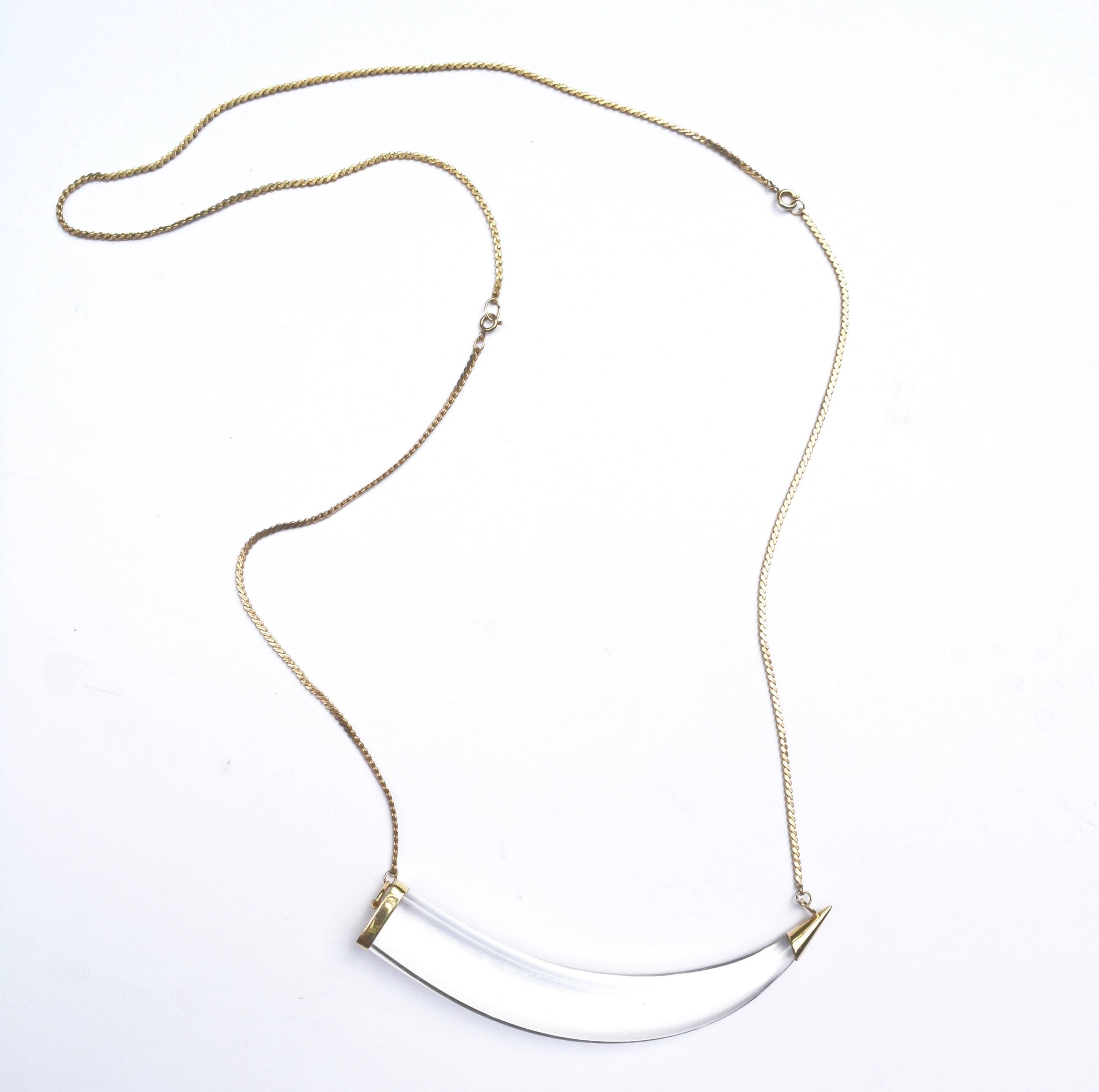 Marked 750 Pierez or P Ierez 18K gold crystal pendant on a gold filled chain which has been double and can be detached for a smaller length. Circa 1970s.  Can be worn at about 18 or 32" long.  Charm is about 1" wide at the widest, width