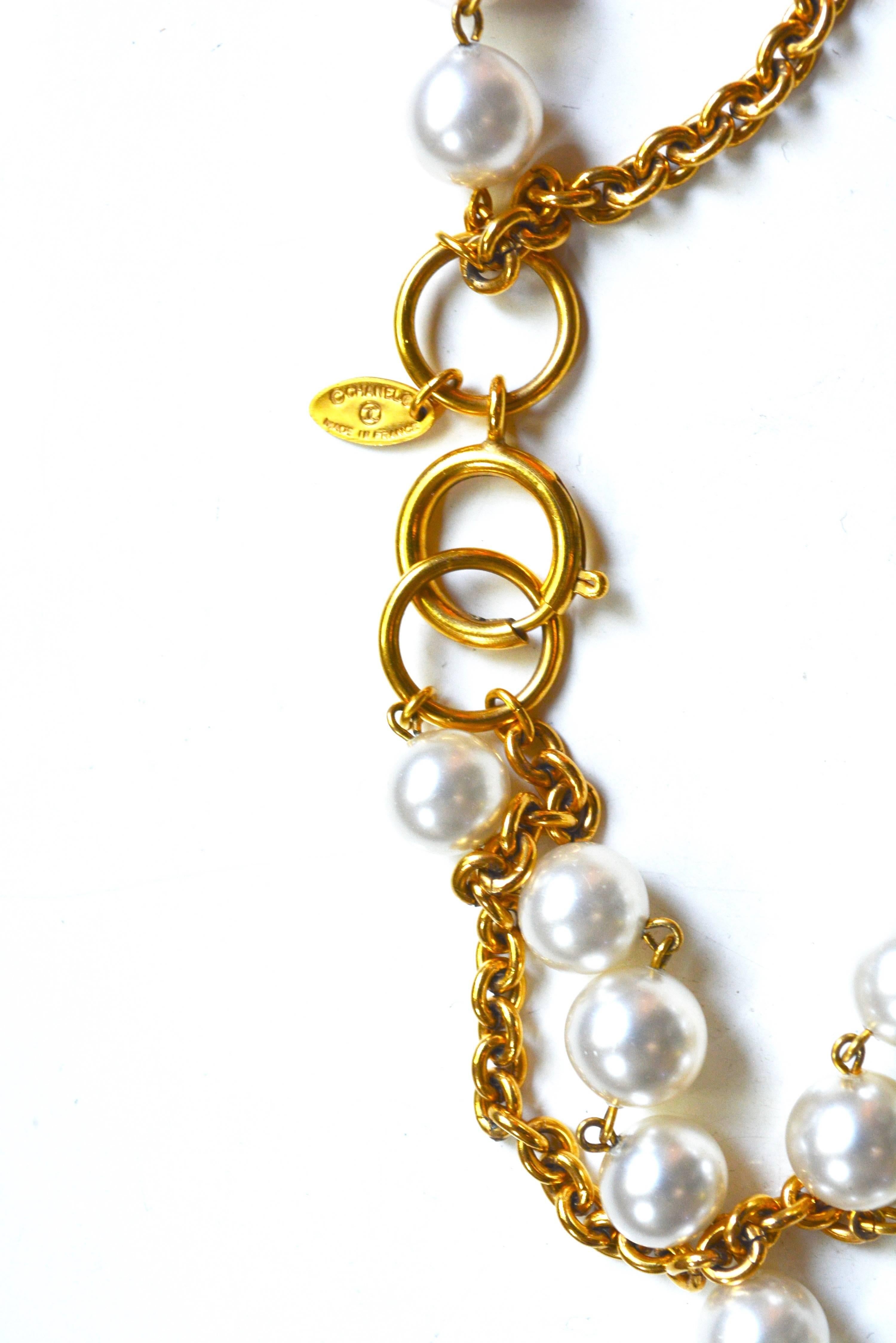 Women's or Men's Chanel Multi Strand Gold and Pearl Necklace 
