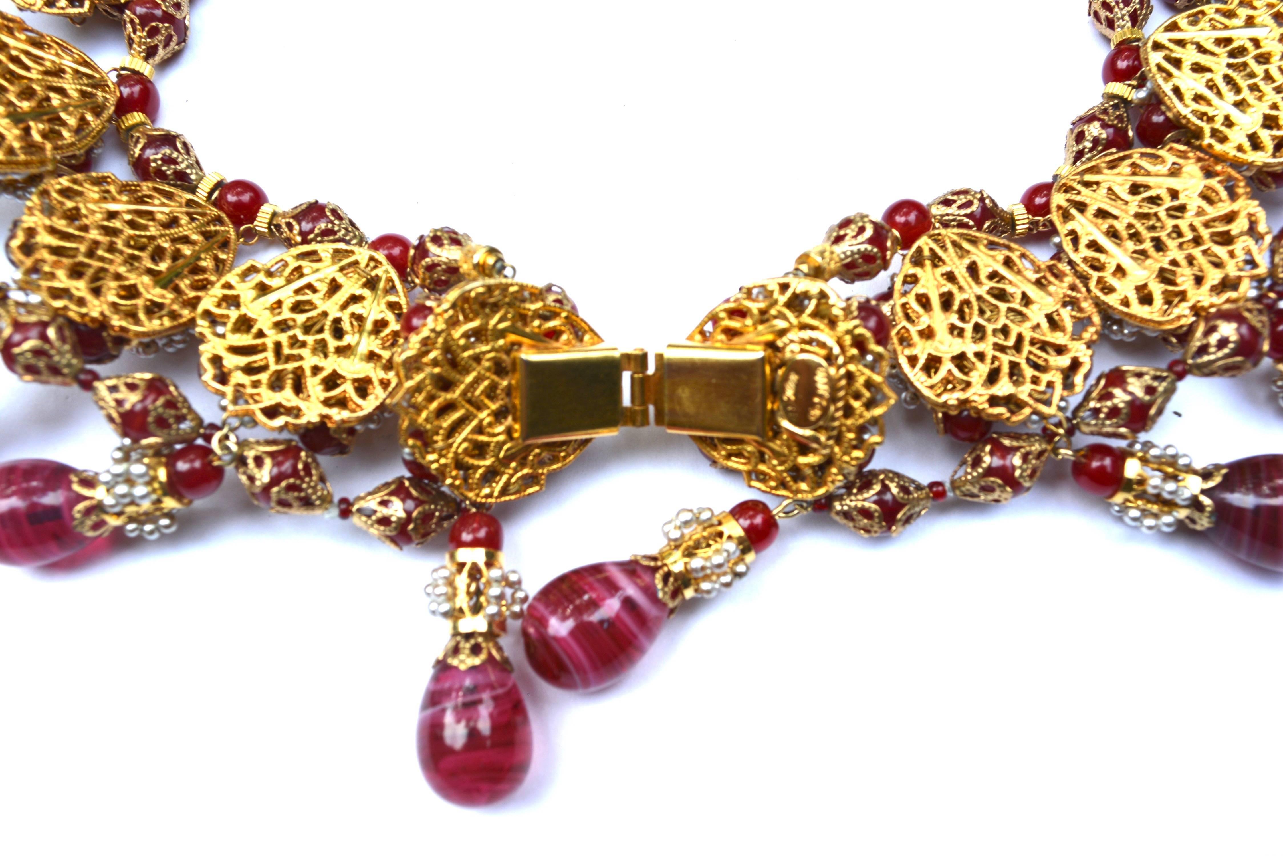 Women's or Men's William De Lillo Burgundy Glass Drop Maltese Necklace