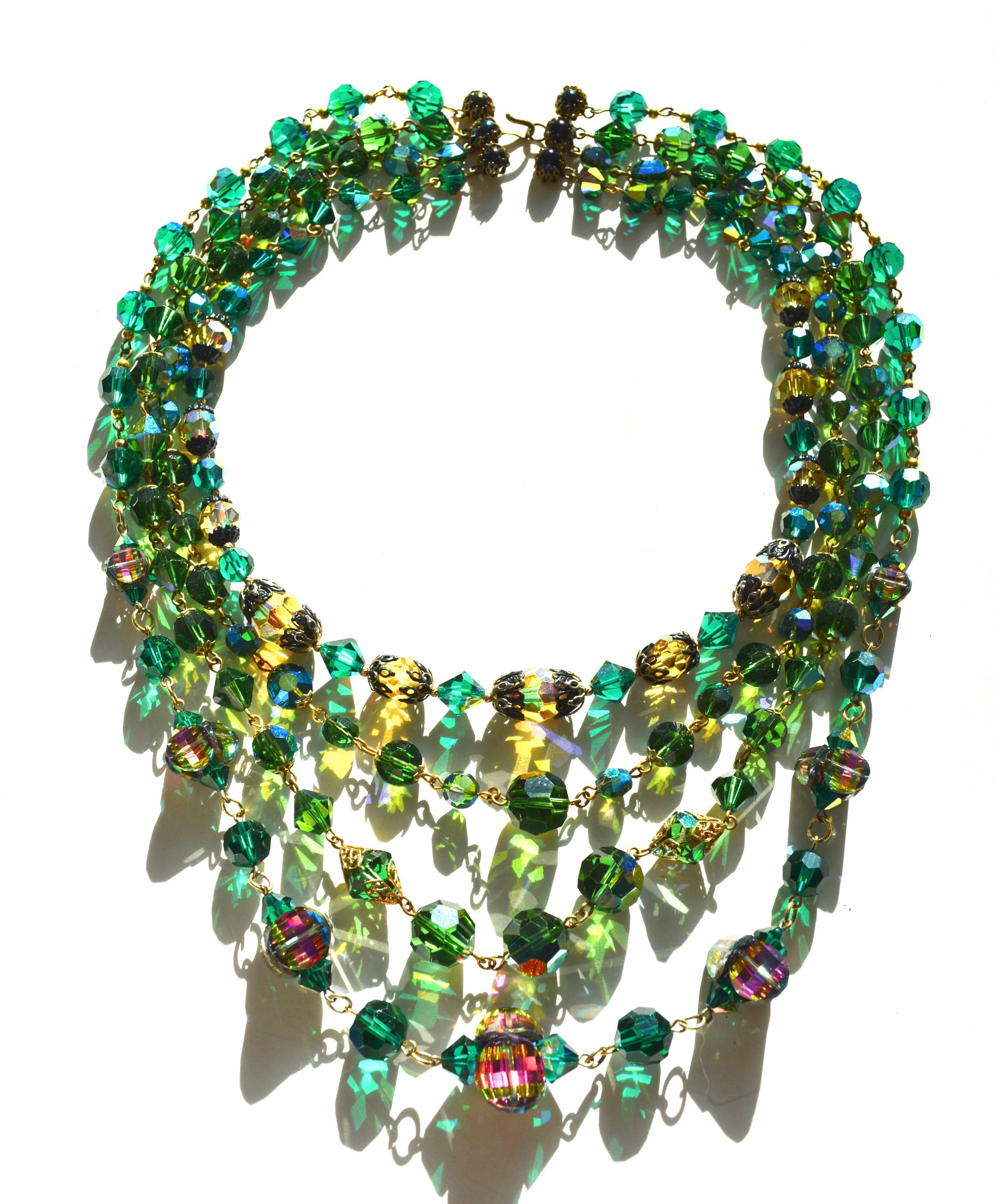50s Watermelon green crystal necklace  In Excellent Condition For Sale In Litchfield County, CT