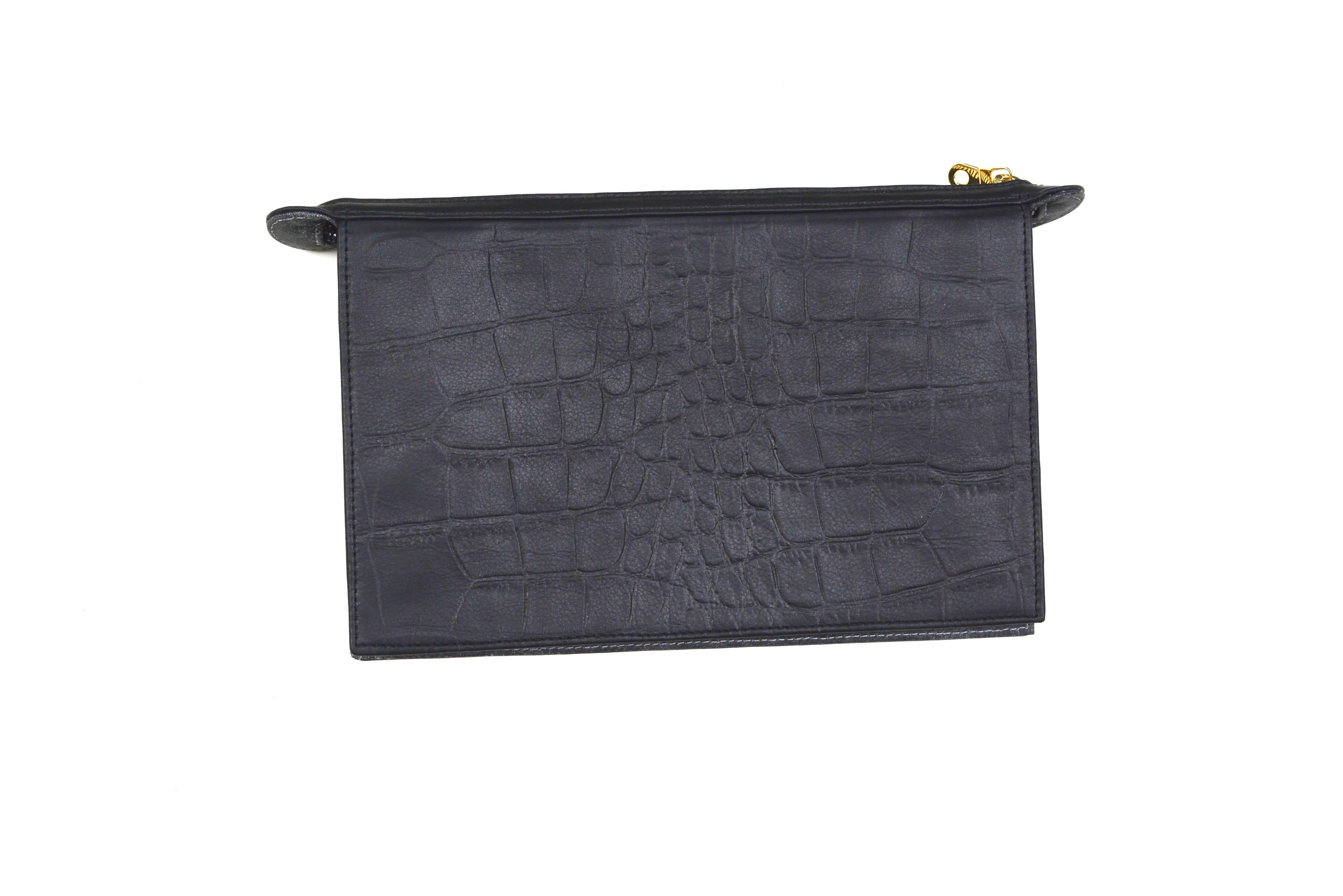 Black and Washed Grey Custom Leather Flip Clutch In Excellent Condition In Litchfield County, CT