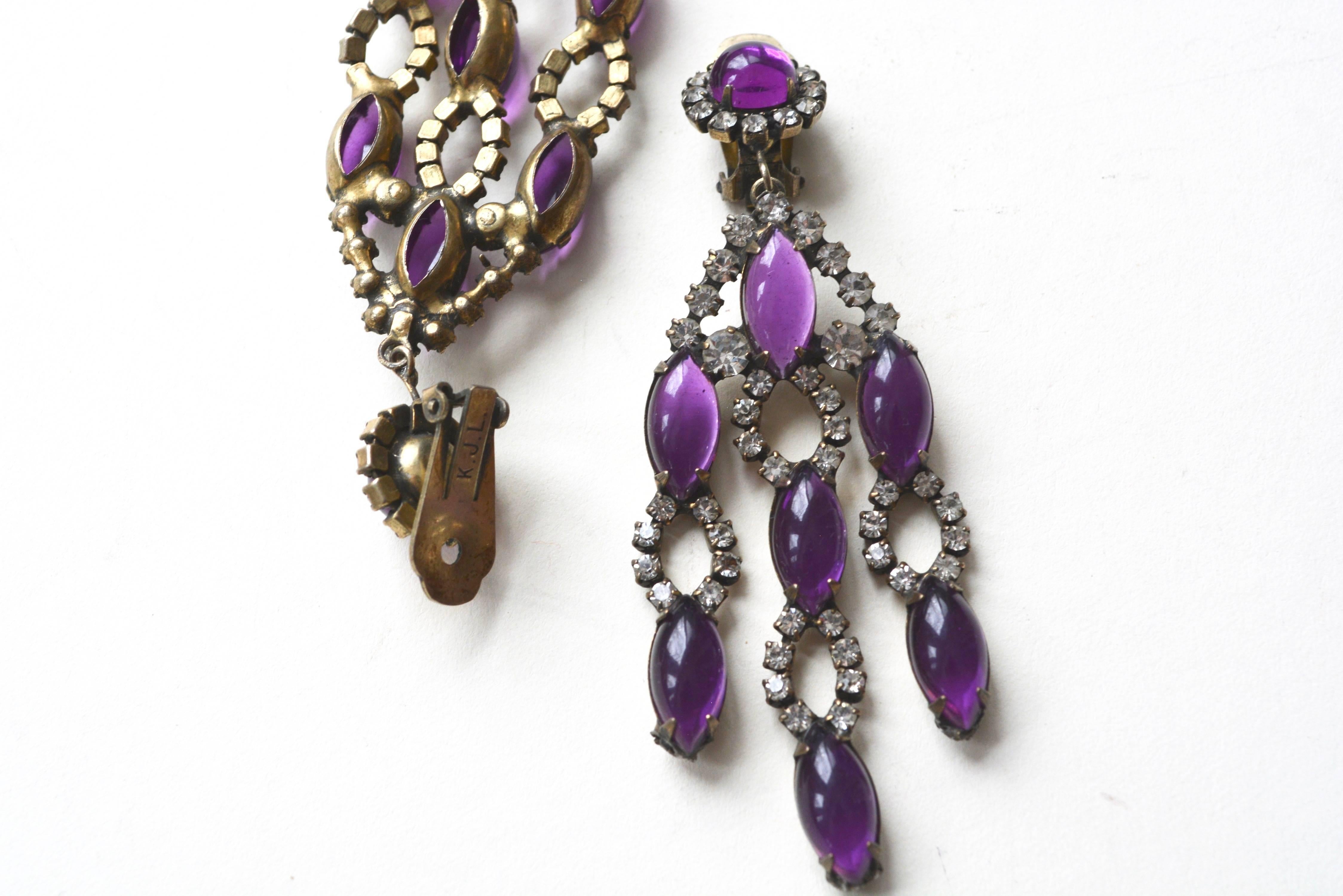 60s Purple KJL Earrings  In Excellent Condition In Litchfield County, CT
