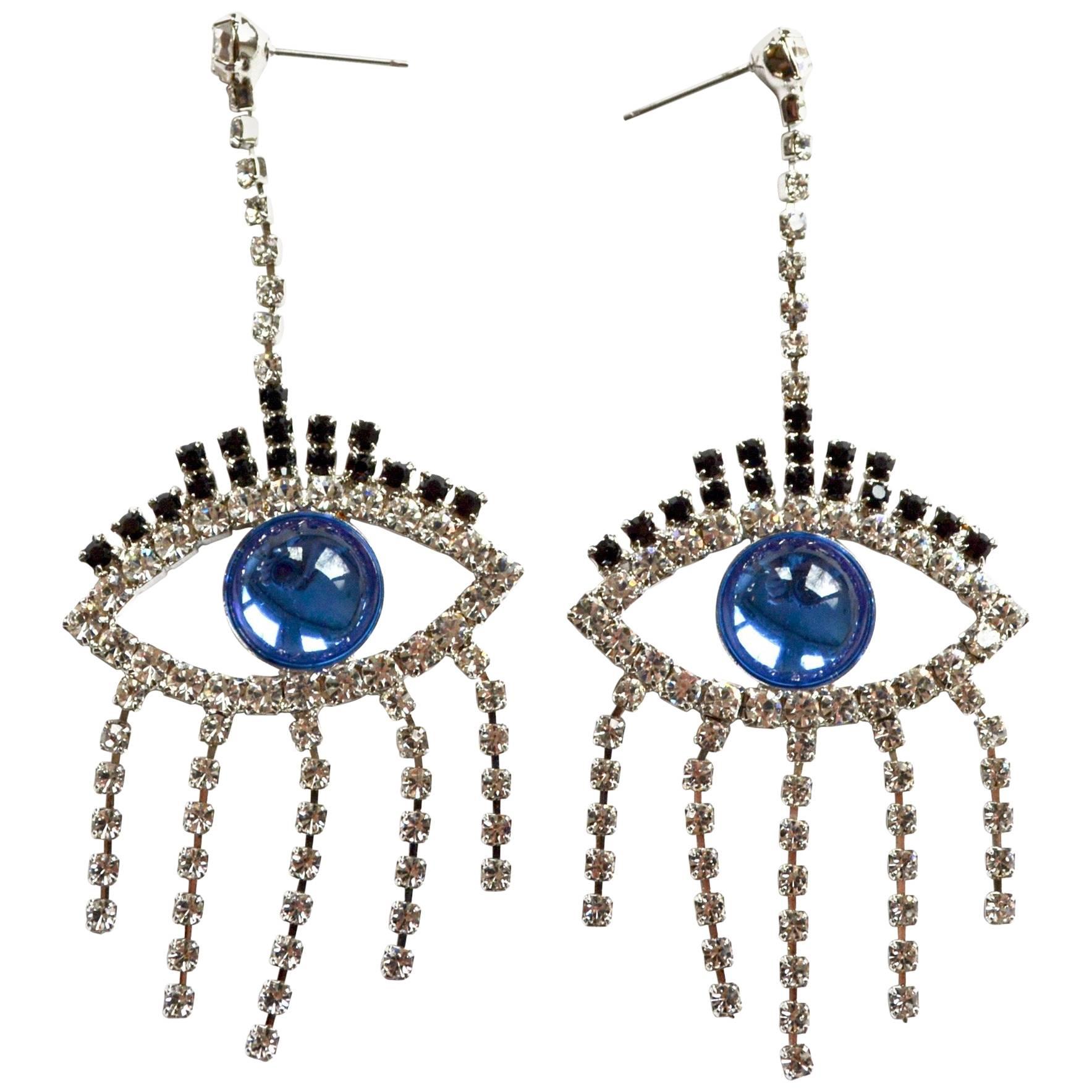 Blue Good Luck Eye Earrings / Swarovski For Sale