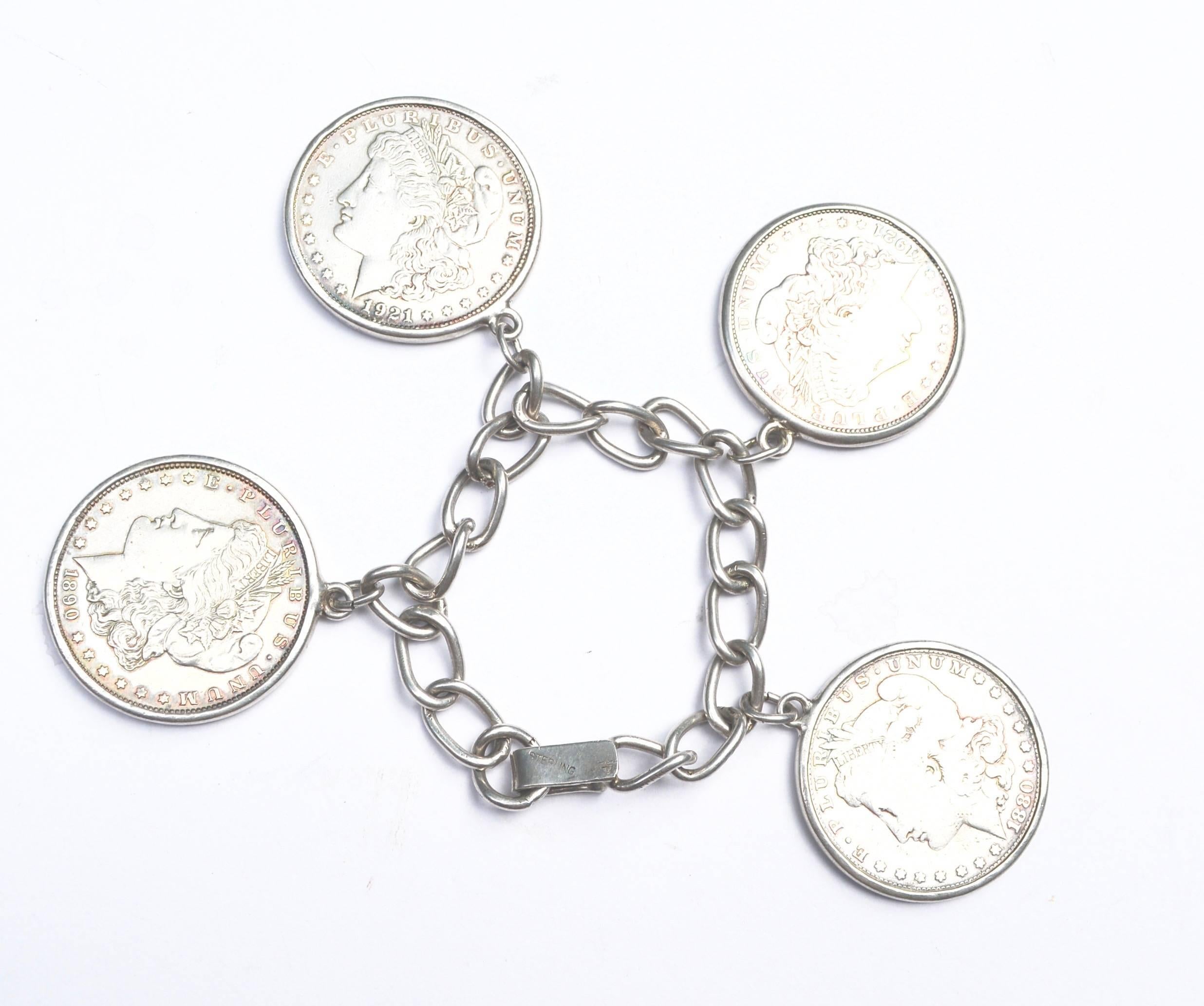 Southwestern Handmade Silver Dollar Bracelet/ Antique Coins In Excellent Condition In Litchfield County, CT
