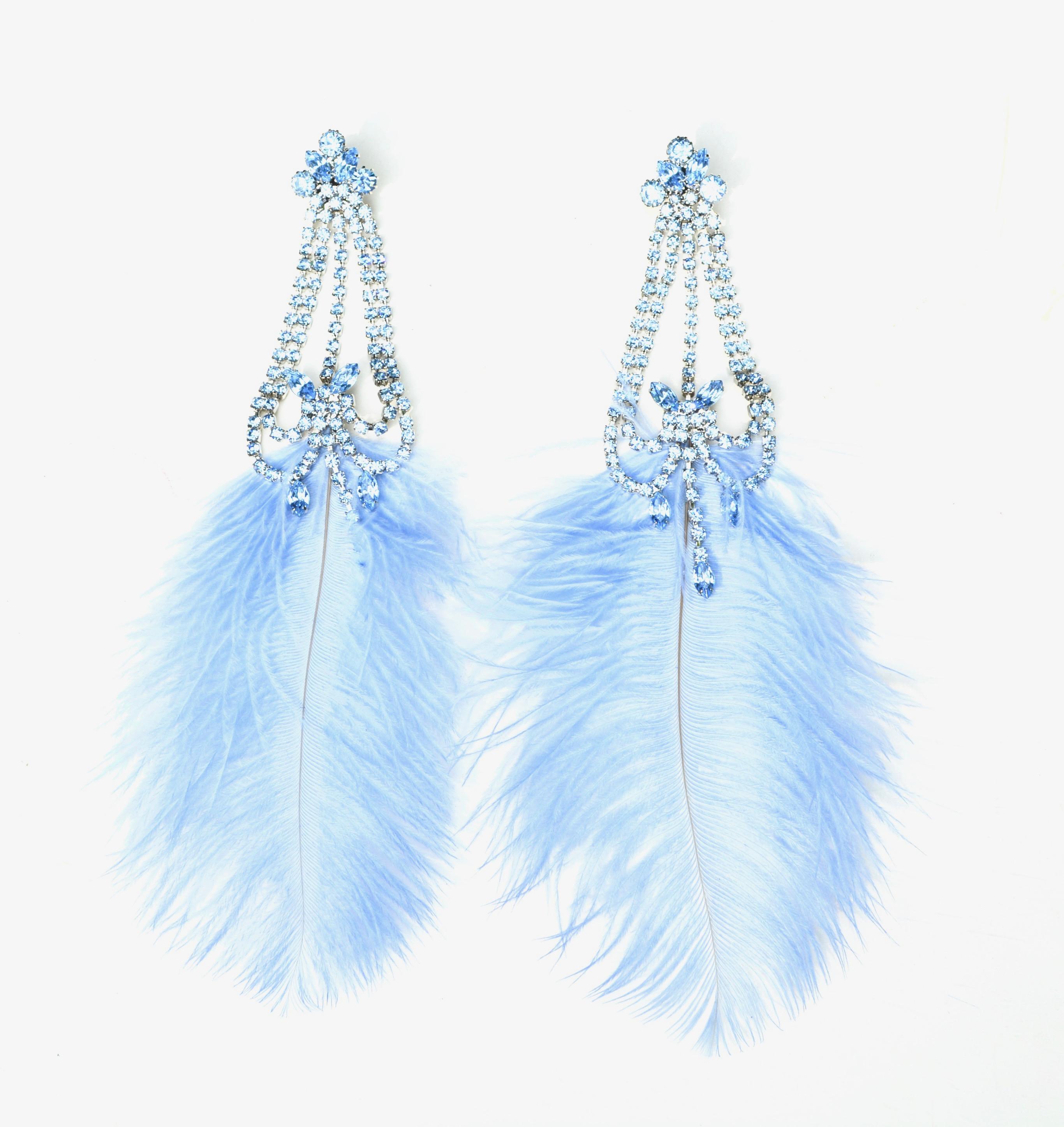 Women's or Men's Rhinestone Feather Earrings  For Sale