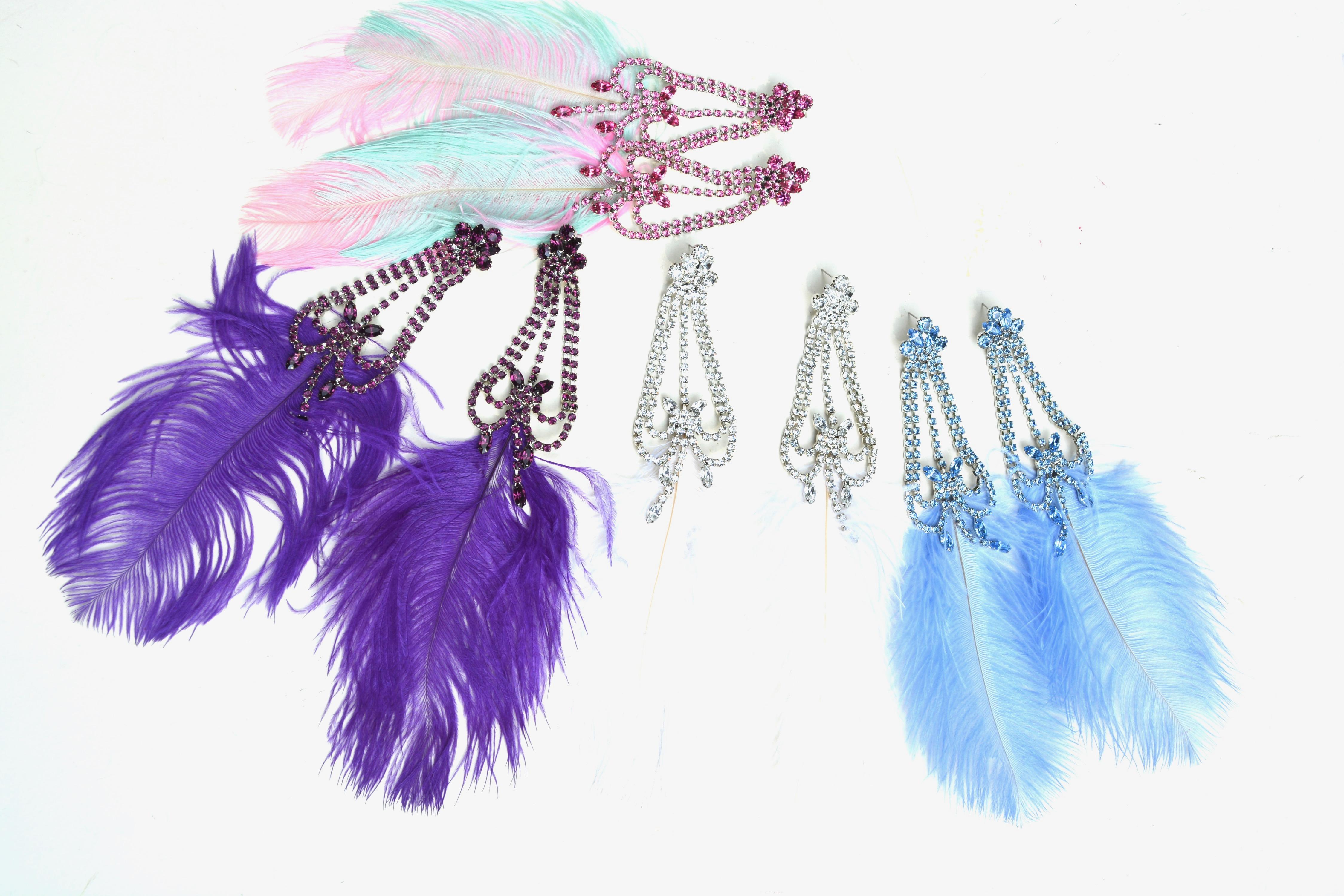 Rhinestone Feather Earrings  For Sale 1