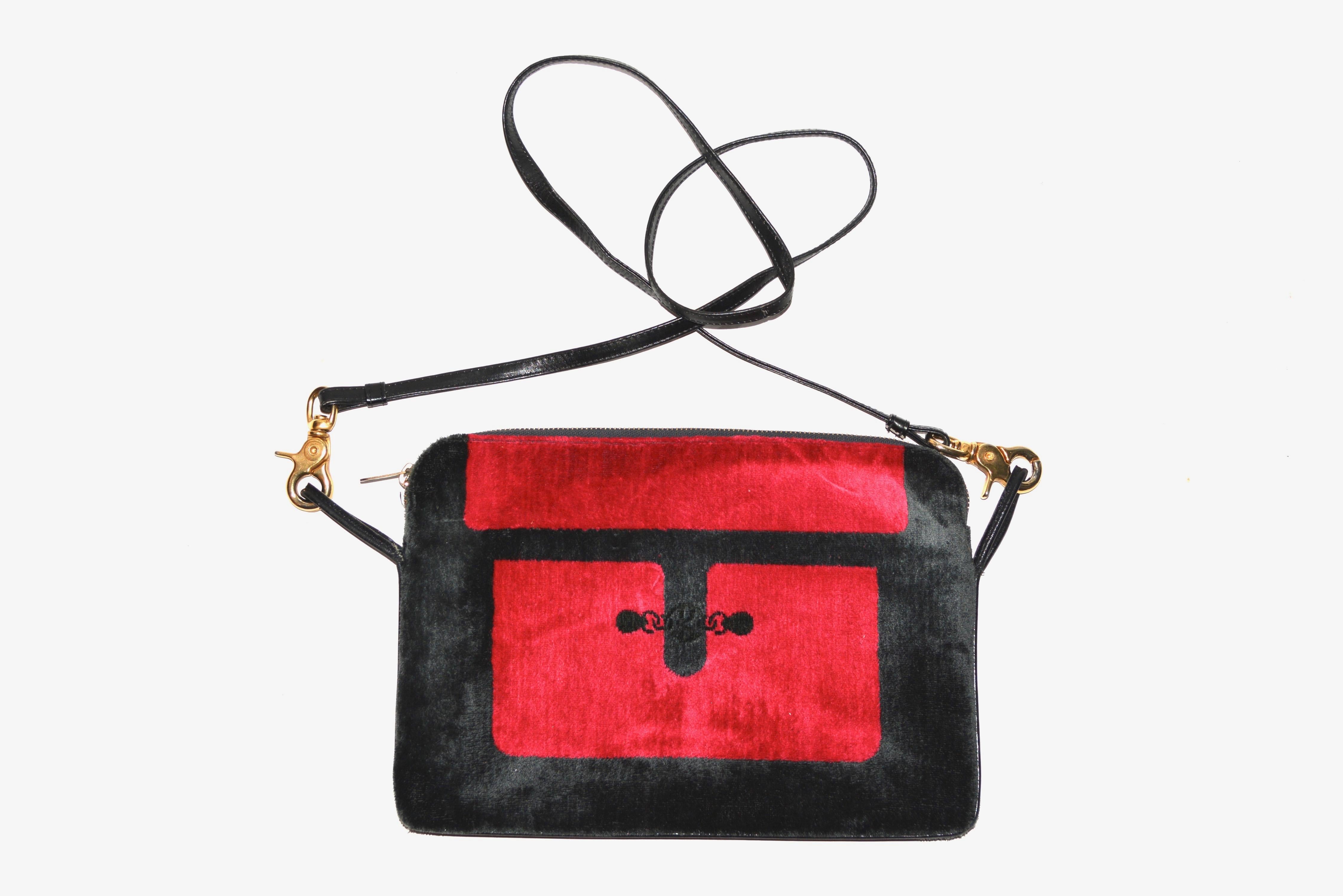 Black Roberta di Camerino Red velvet and leather bag 
