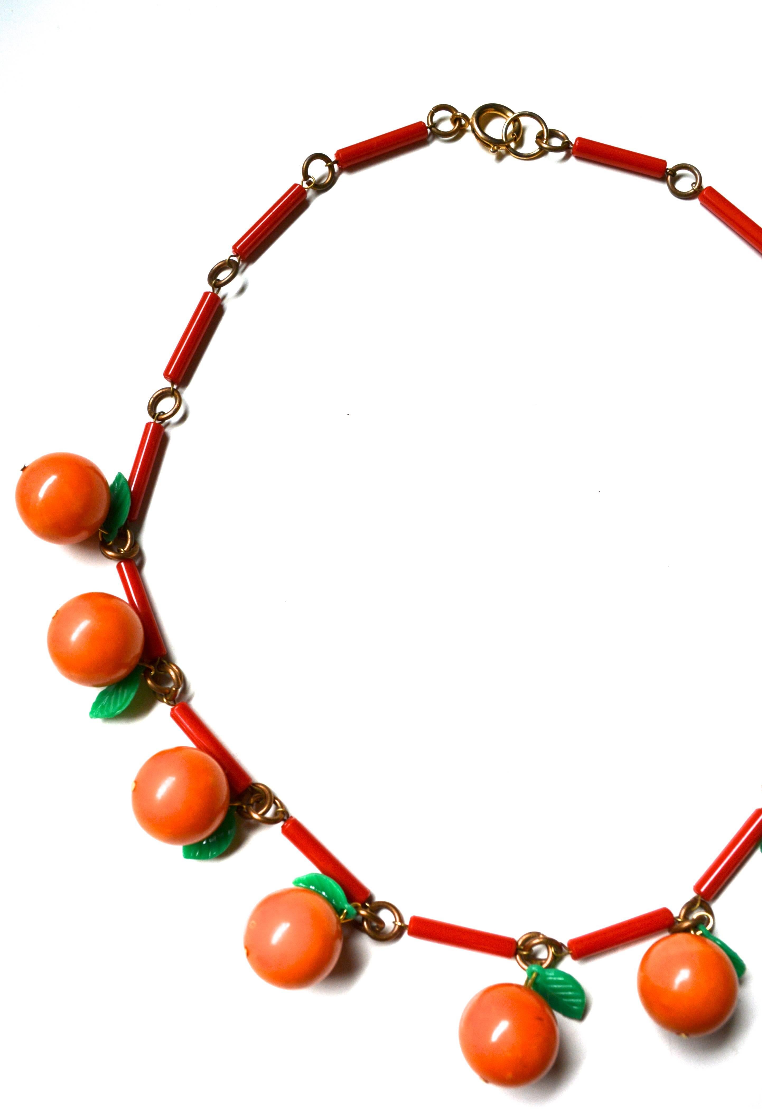 Rare Orange Bakelite Cherries Necklace In Excellent Condition In Litchfield County, CT