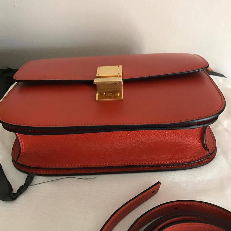 celine medium classic box shoulder bag orange leather For Sale at 1stDibs