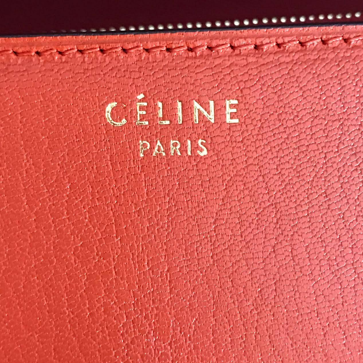 Red celine medium classic box shoulder bag orange leather For Sale