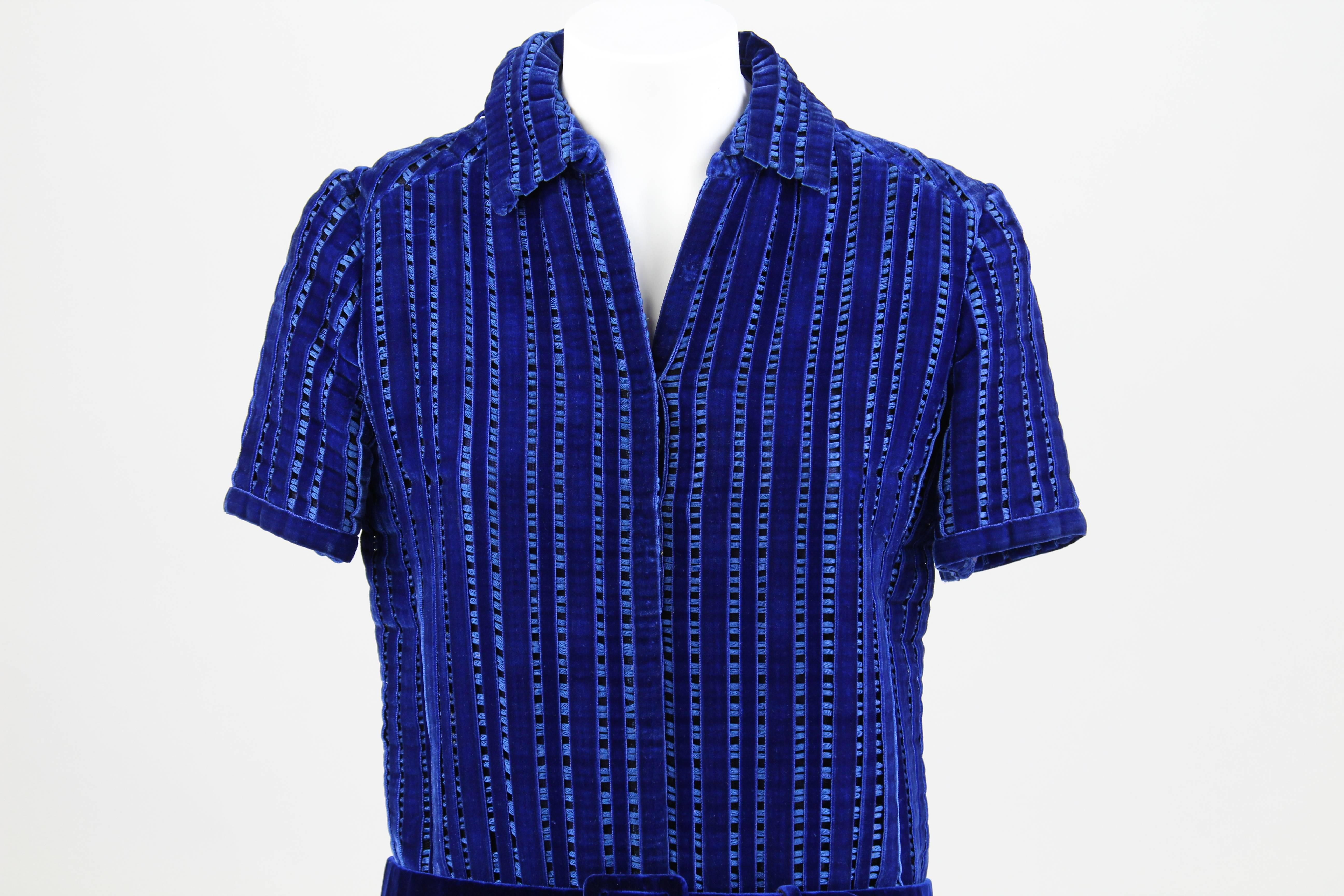 1960s Lancetti Blue Velvet Dress 1
