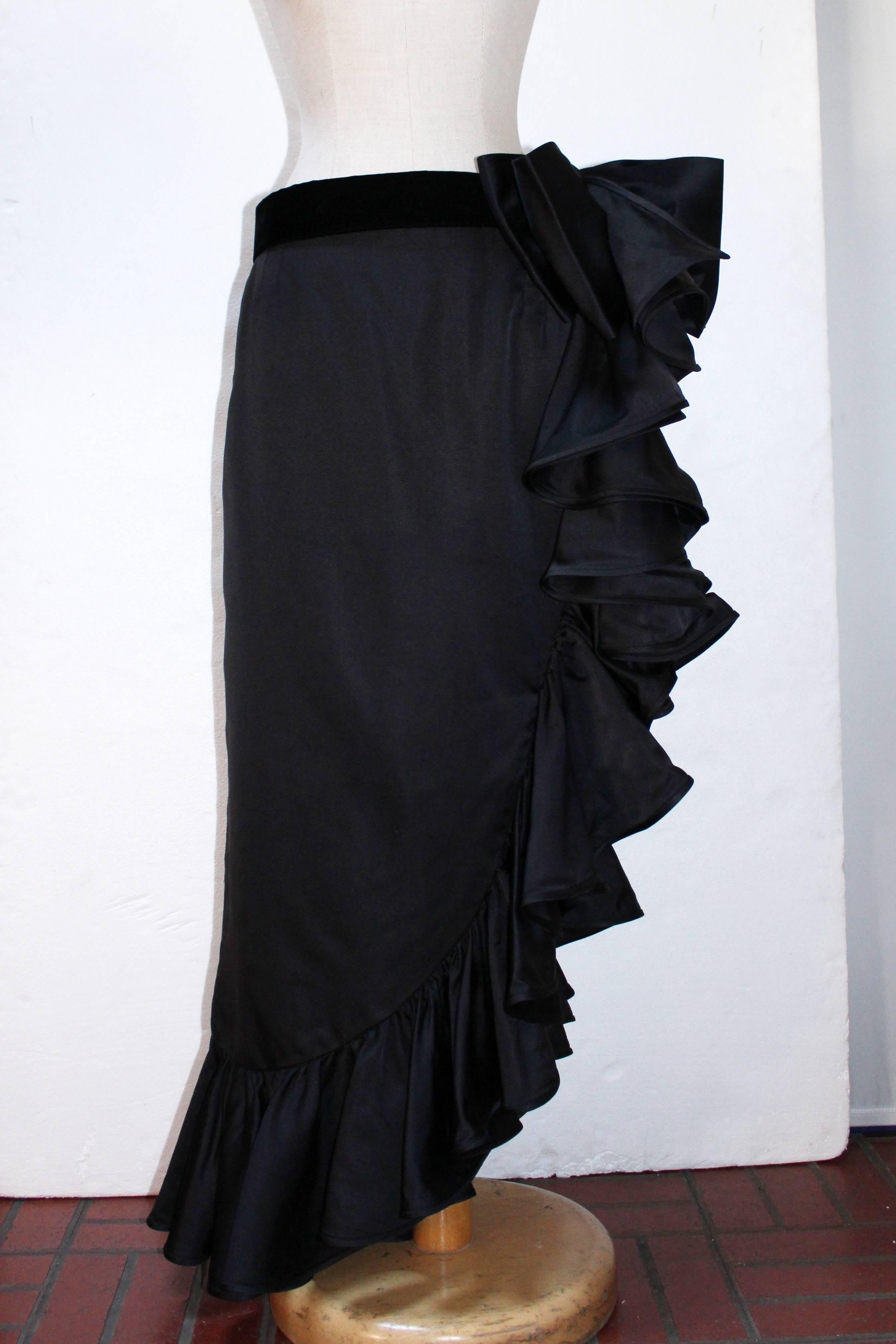 Black 1990s Valentino Night Draped Asymmetric Skirt