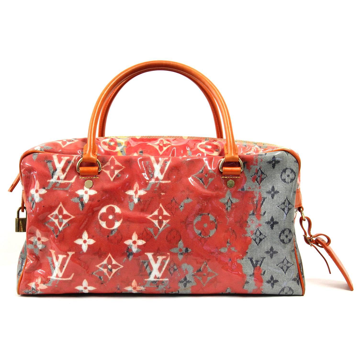 Amazing and colorful Louis Vuitton 2008 Special Edition Pulp Weekender GM Duffle Bag.
Monogram has been here re-interpreted by Marc Jacobs together with Richard Prince, one of the most innovative artists from the USA.
Two leather top handles,