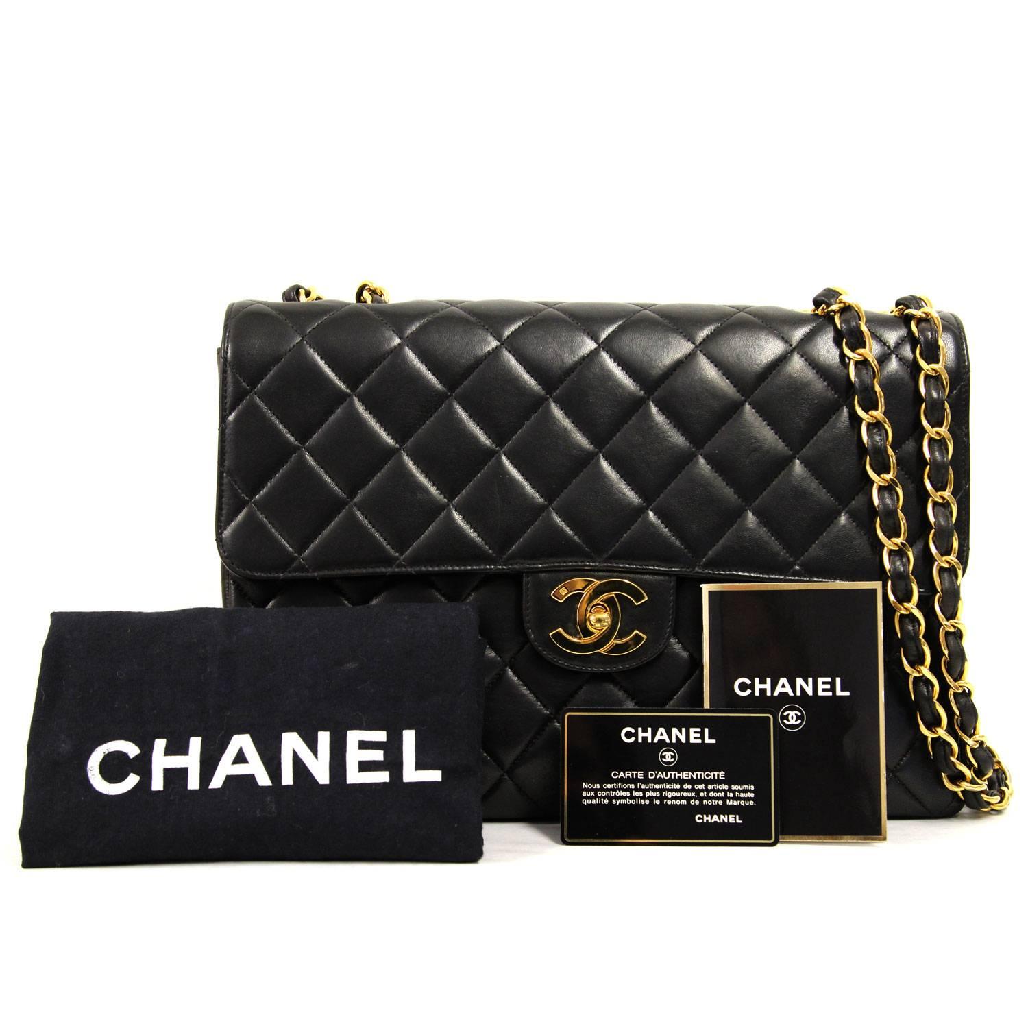 1990s Chanel Black Lamb Leather Jumbo Bag 3
