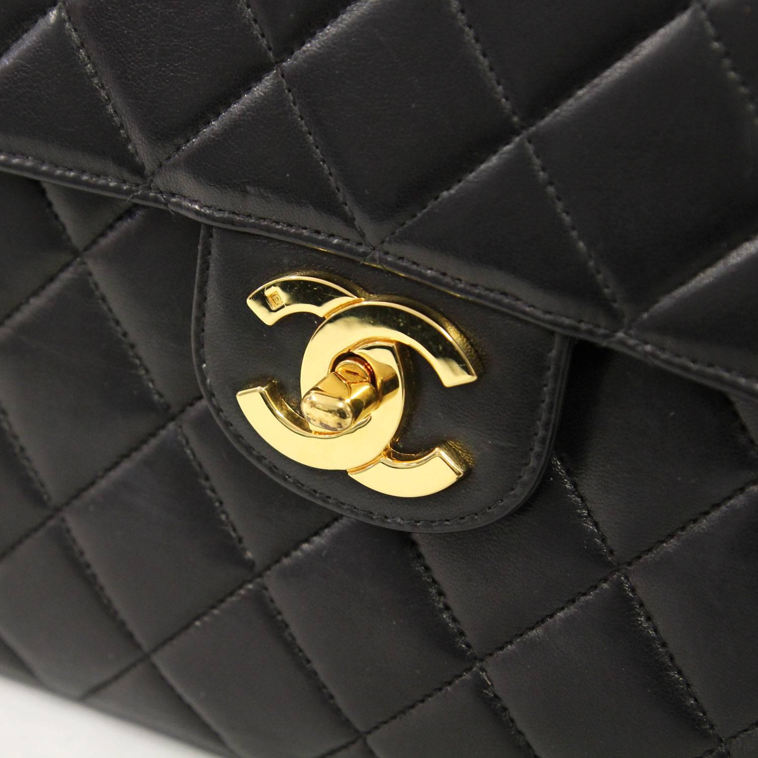 1990s Chanel Black Lamb Leather Jumbo Bag 4