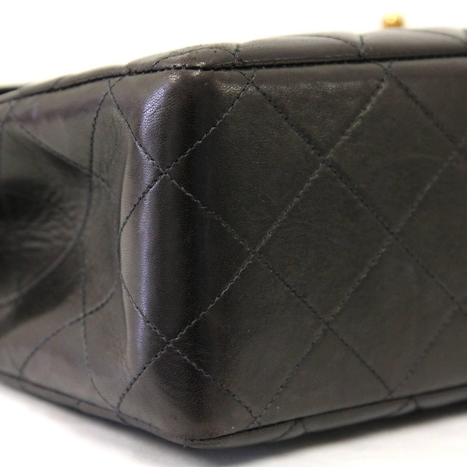 1990s Chanel Black Lamb Leather Jumbo Bag 1